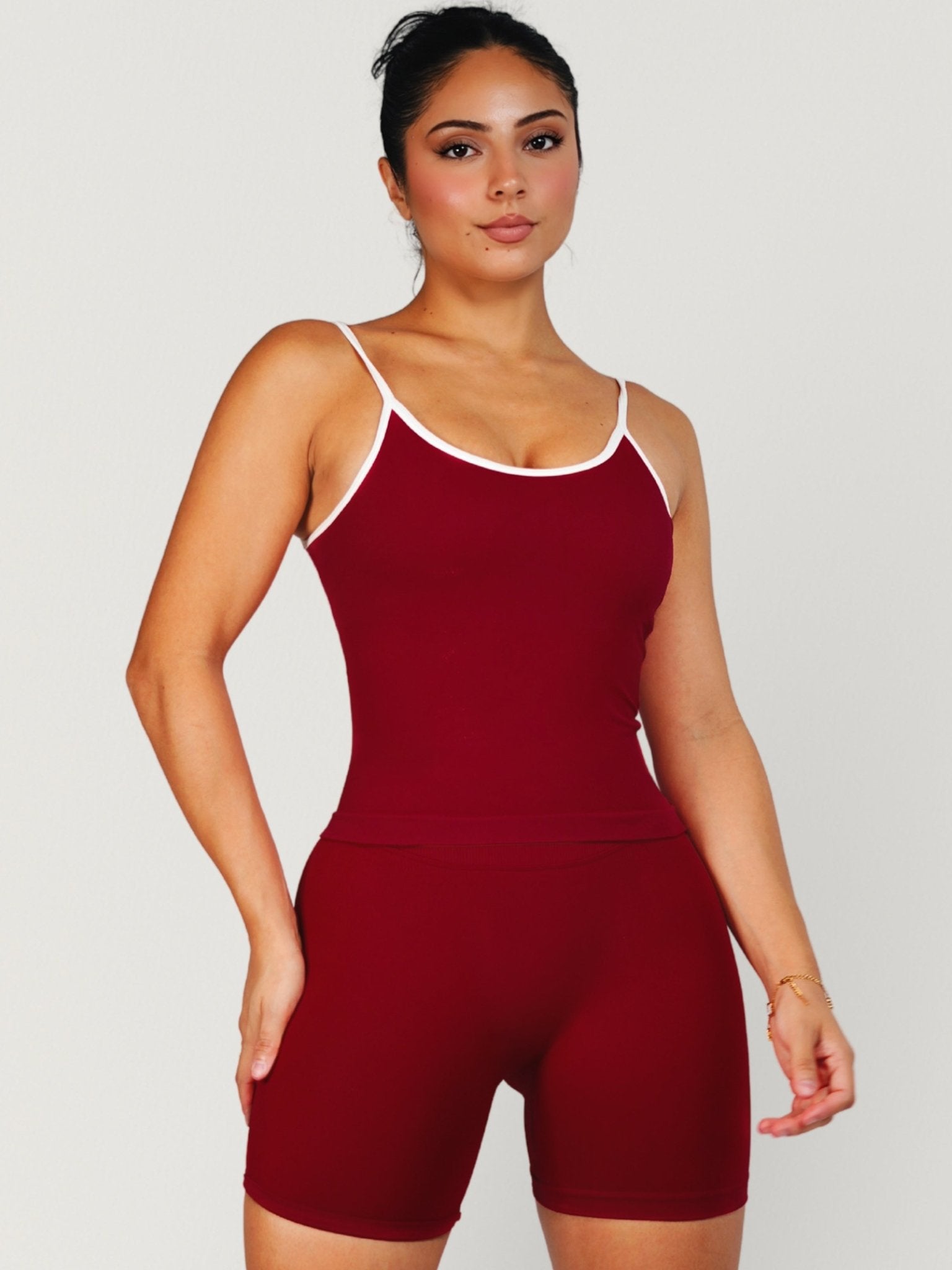 Figure Contrast Sports Top (Burgundy) - Fitness Fashioness