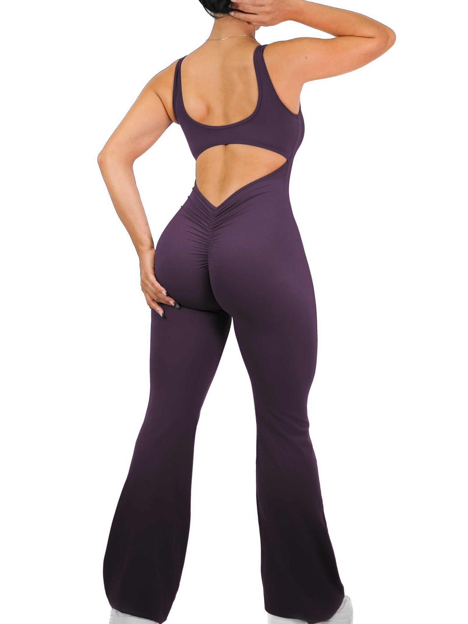 Flare Scrunch Jumpsuit (Deep Purple) - Fitness Fashioness