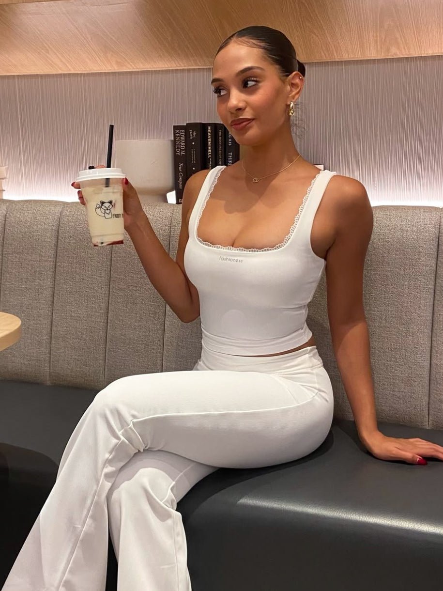 Lace Pilates Sports Top (White) - Fitness Fashioness