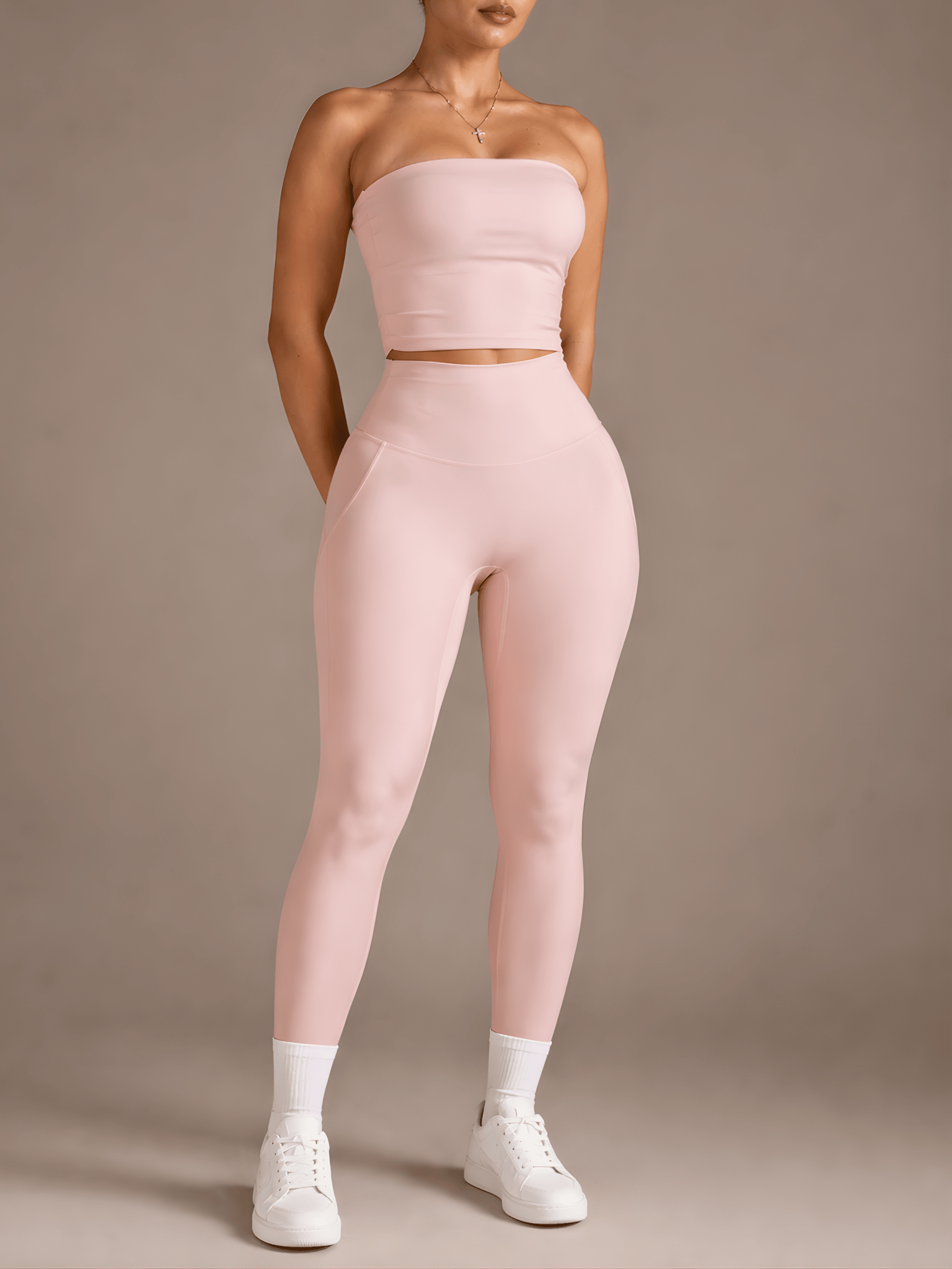 Milestone High Waisted Leggings (Creamy Pink) - Fitness Fashioness