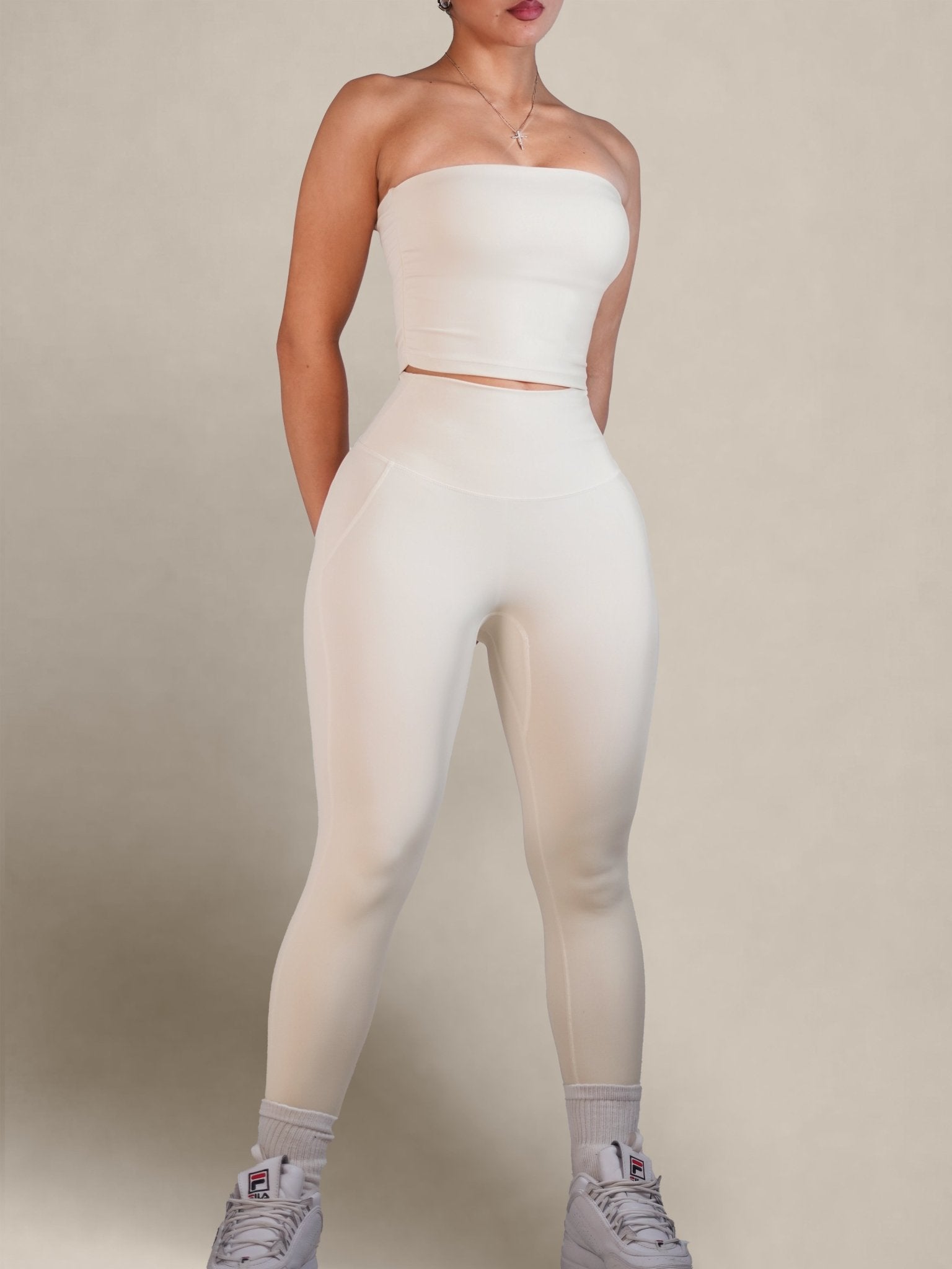Milestone High Waisted Leggings (Vanilla Bean) - Fitness Fashioness