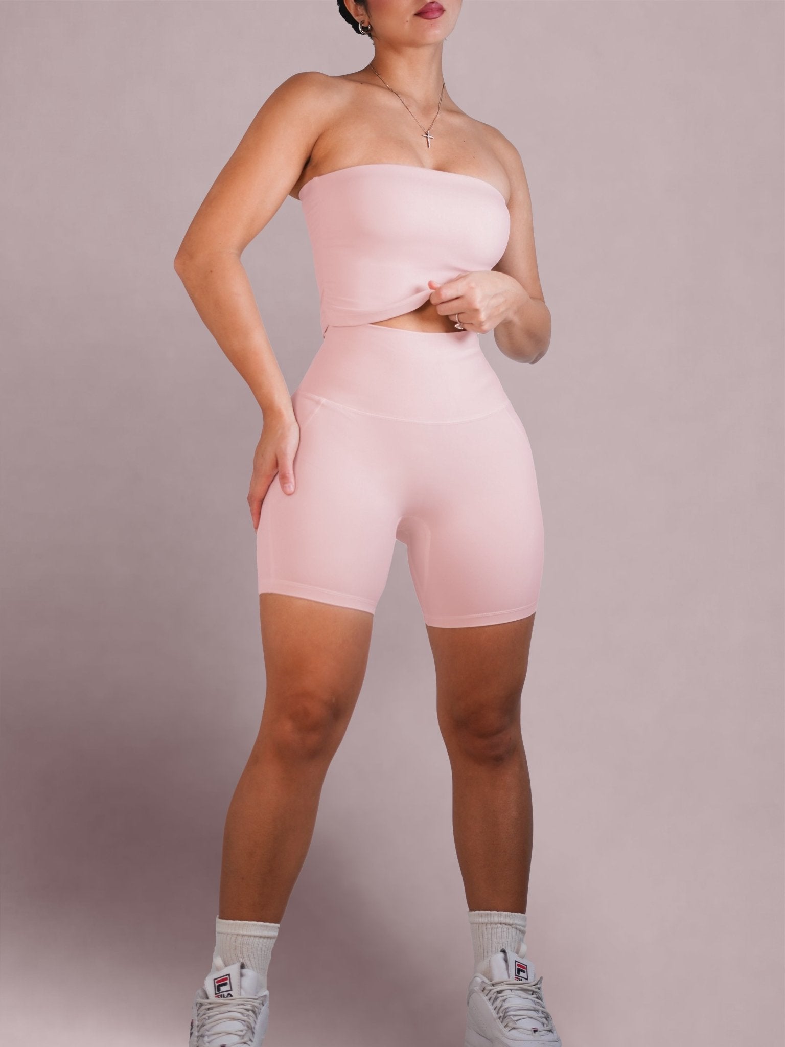 Milestone High Waisted Shorts (Creamy Pink) - Fitness Fashioness