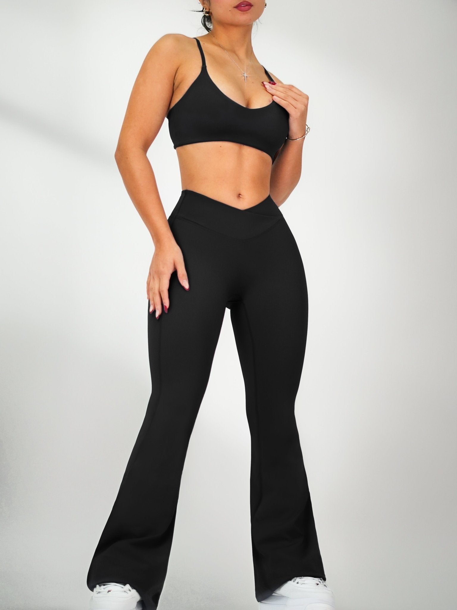 Oasis V Flare Leggings (Black) - Fitness Fashioness