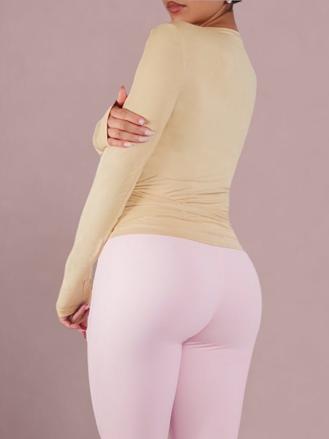 Pilates Core Wrap Top (Almond Kiss) - Fitness Fashioness