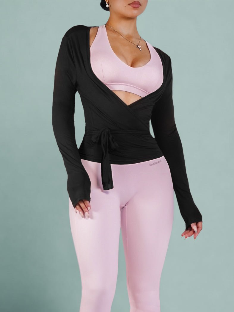 Pilates Core Wrap Top (Black) - Fitness Fashioness
