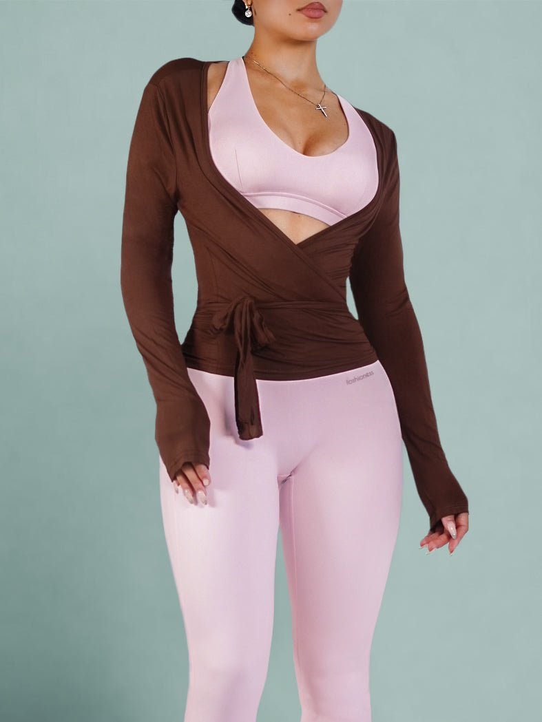 Pilates Core Wrap Top (Lush Brown) - Fitness Fashioness