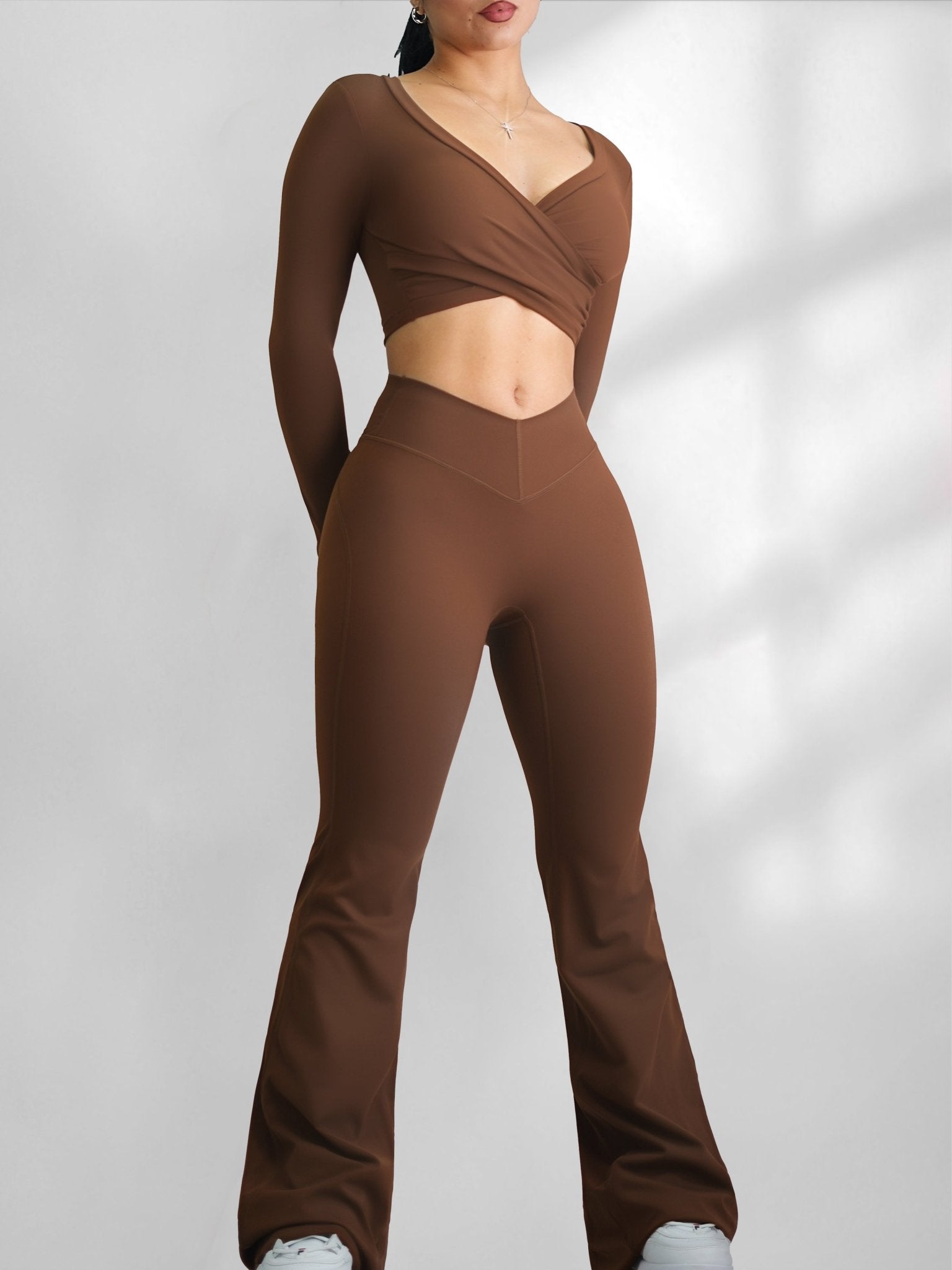 Pilates V Flare Leggings (Chestnut) - Fitness Fashioness