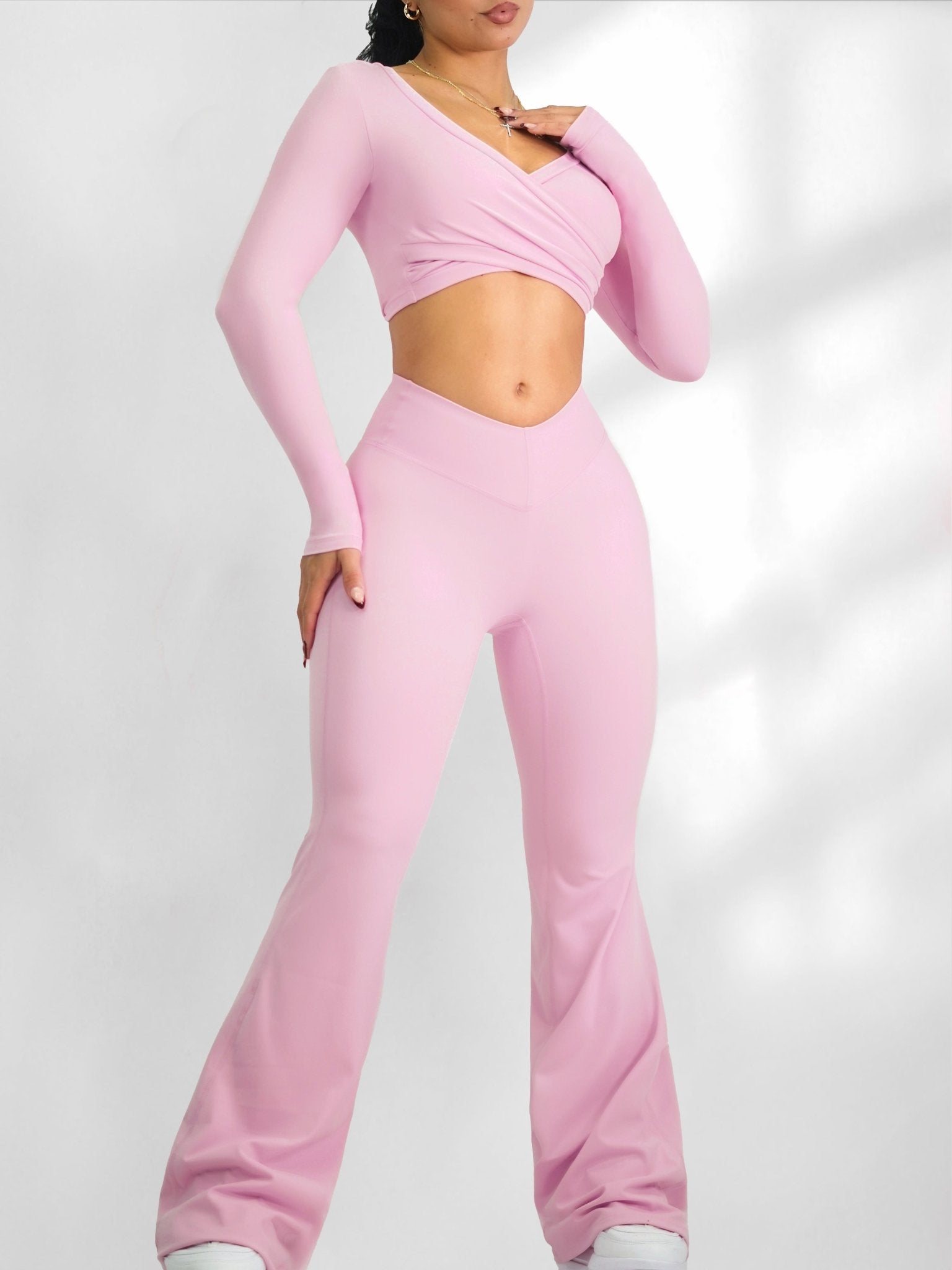 Pilates V Flare Leggings (Cosmopolitan Pink) - Fitness Fashioness