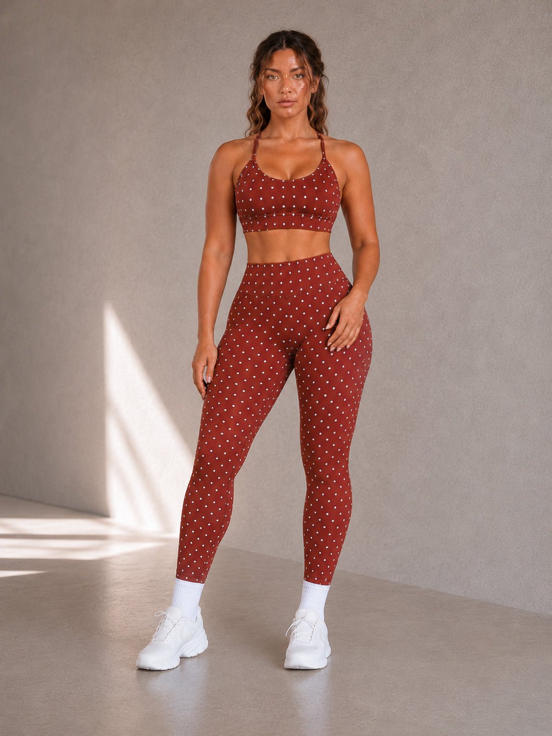 Polka Dot Print Leggings (Auburn) - Fitness Fashioness