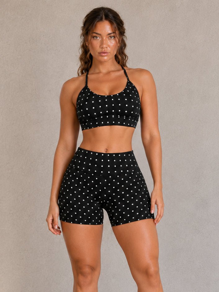 Polka Dot Print Sports Bra (Black) - Fitness Fashioness