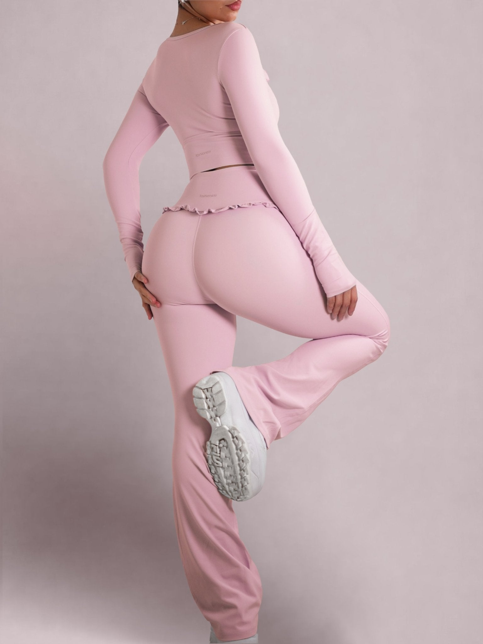 (PRE - ORDER) Ballet Ruffled Flare Leggings (Blush Pink) - Fitness Fashioness