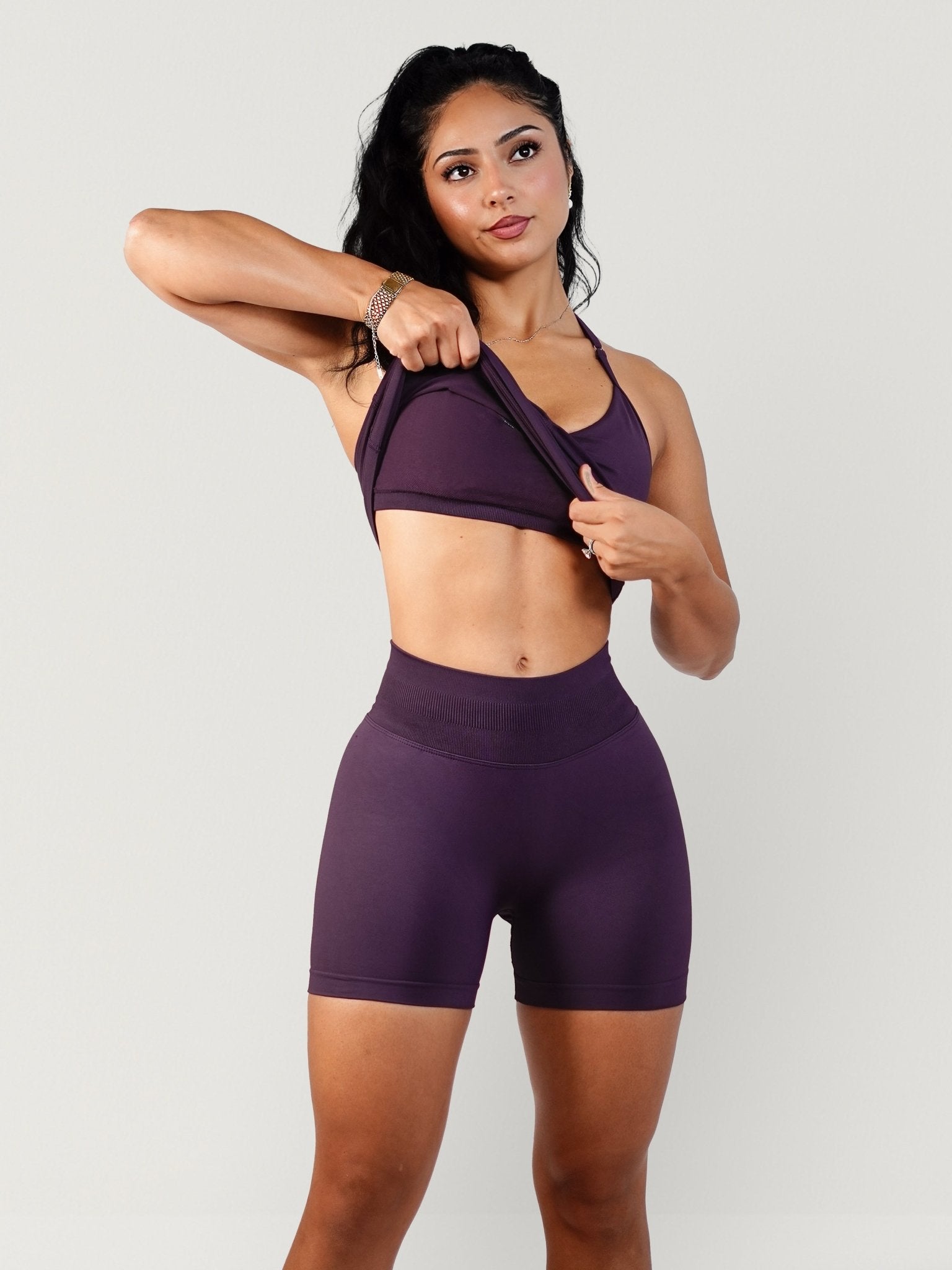 (PRE - ORDER) Curve Club Halter Sports Top (Blackberry Purple) - Fitness Fashioness
