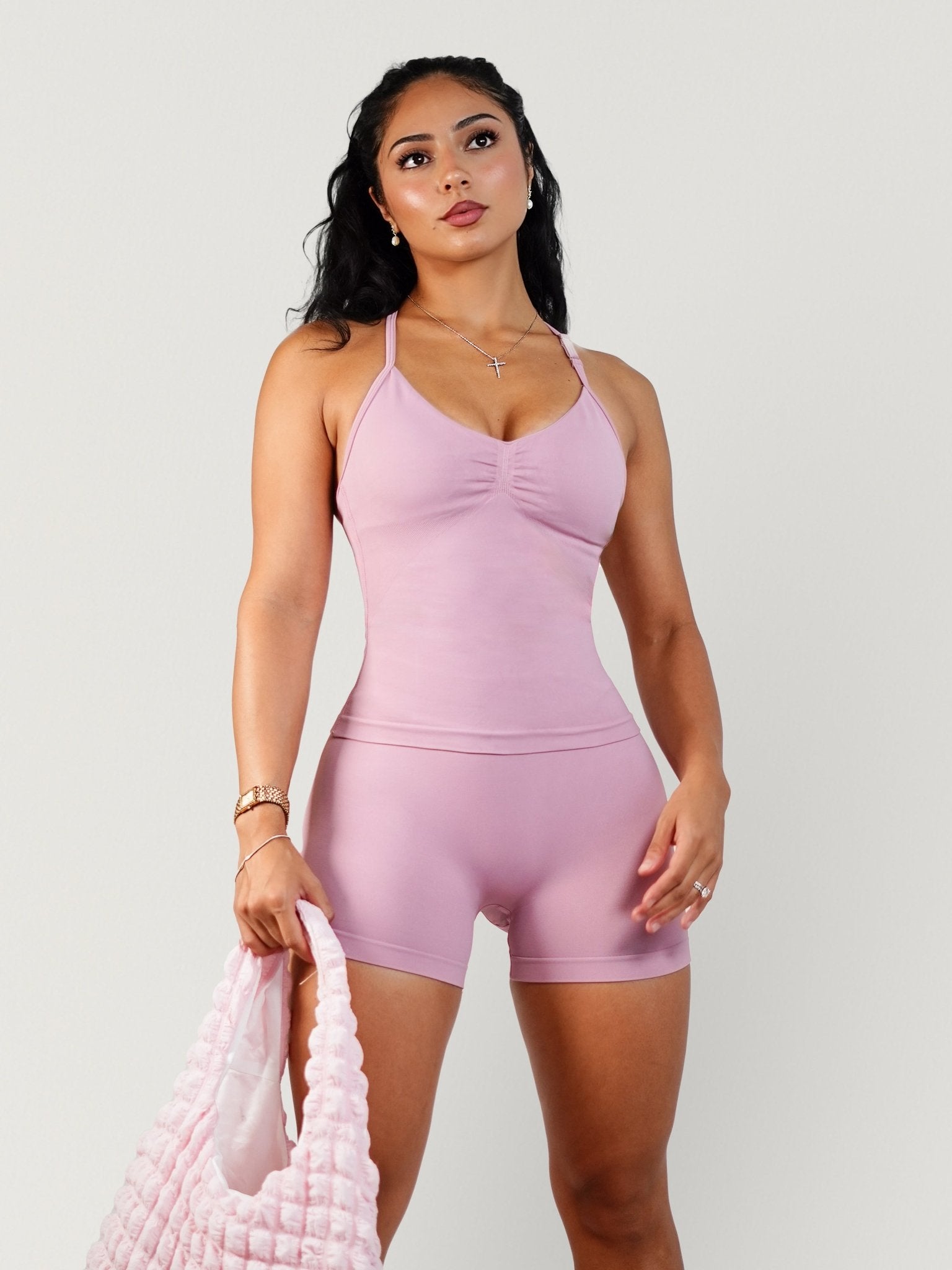(PRE - ORDER) Curve Club Halter Sports Top (Satin Pink) - Fitness Fashioness