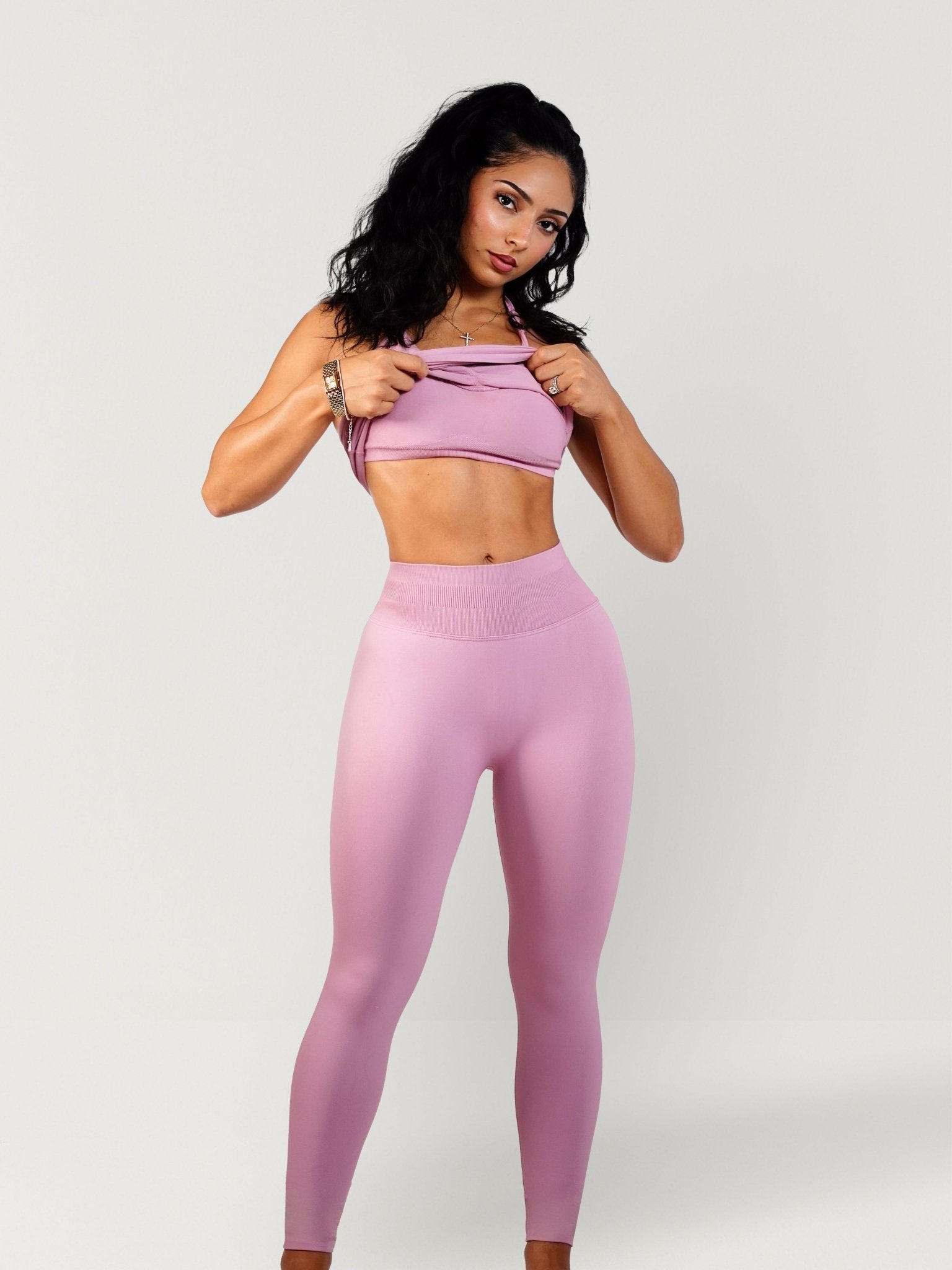 (PRE - ORDER) Curve Club Leggings (Satin Pink) - Fitness Fashioness