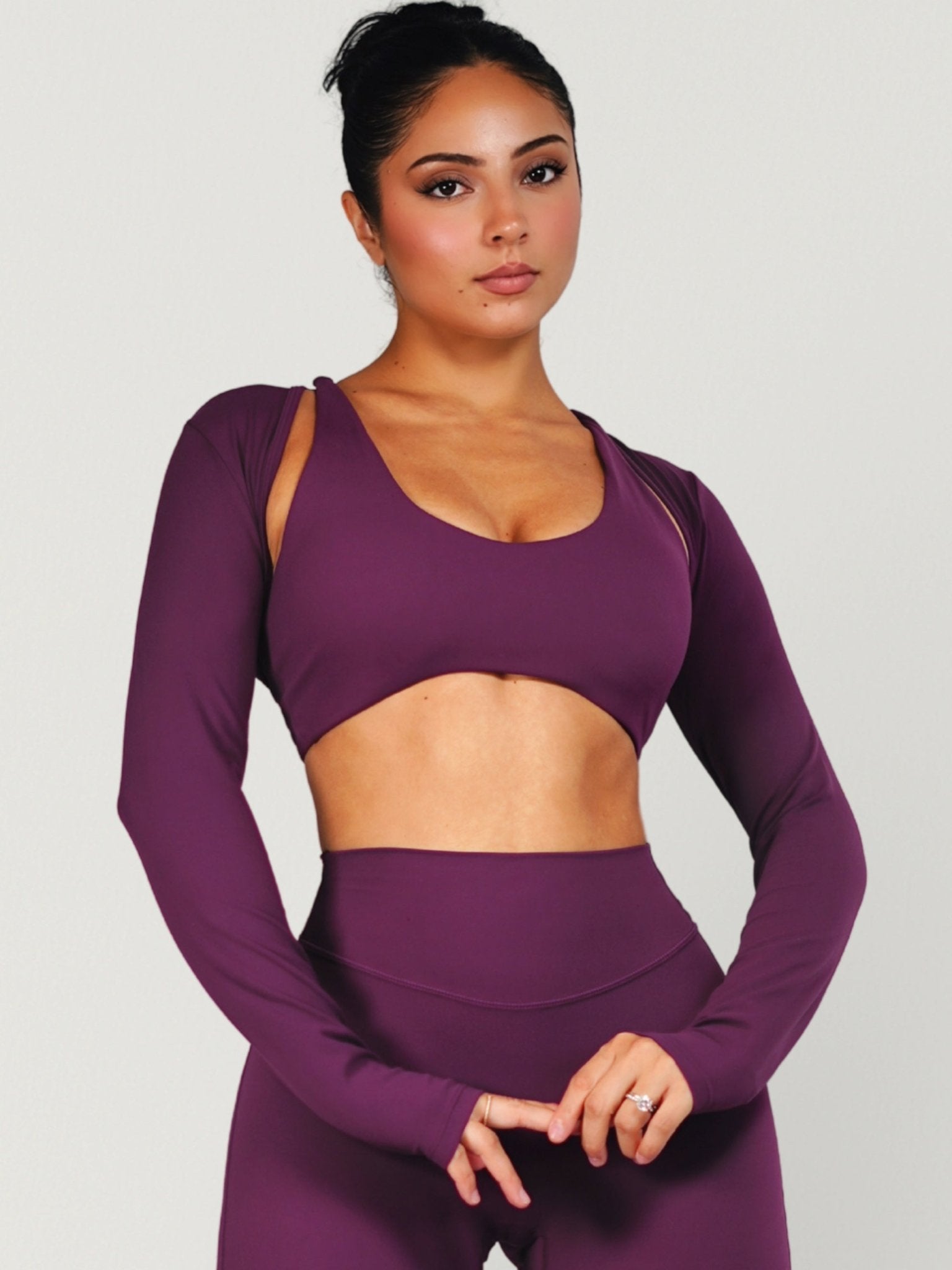 (PRE - ORDER) Dollhouse Bolero Long Sleeves (Plum Purple) - Fitness Fashioness