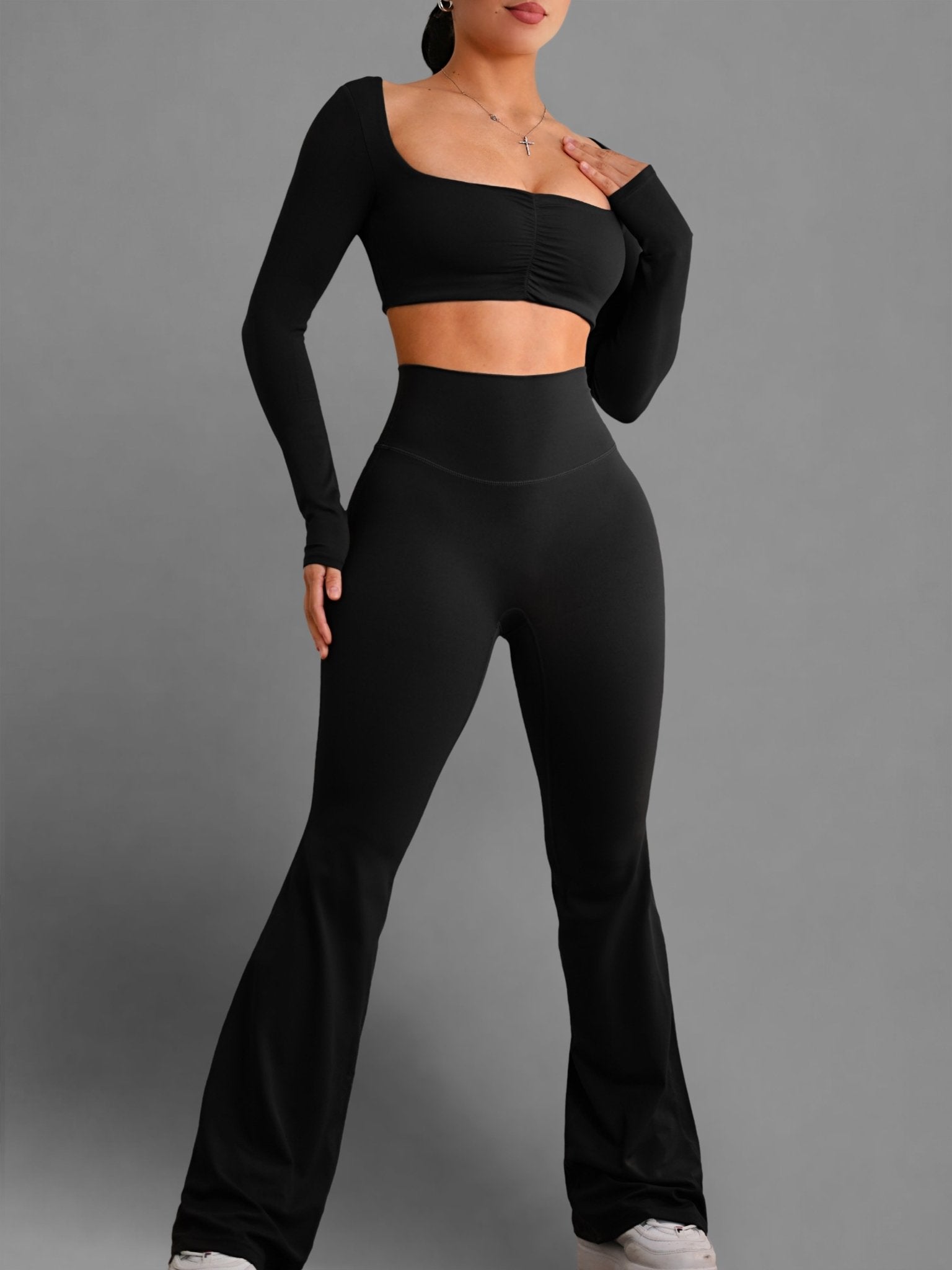 (PRE - ORDER) Reformer High Waisted Flare Leggings (Black) - Fitness Fashioness