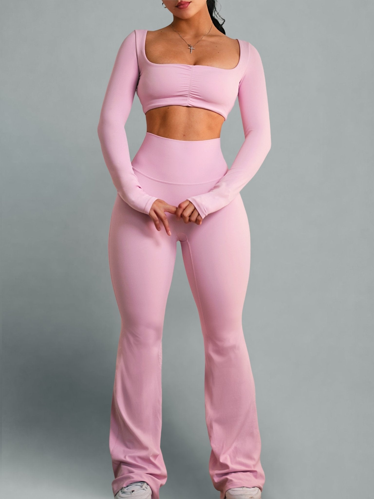 (PRE - ORDER) Reformer High Waisted Flare Leggings (Doll Pink) - Fitness Fashioness