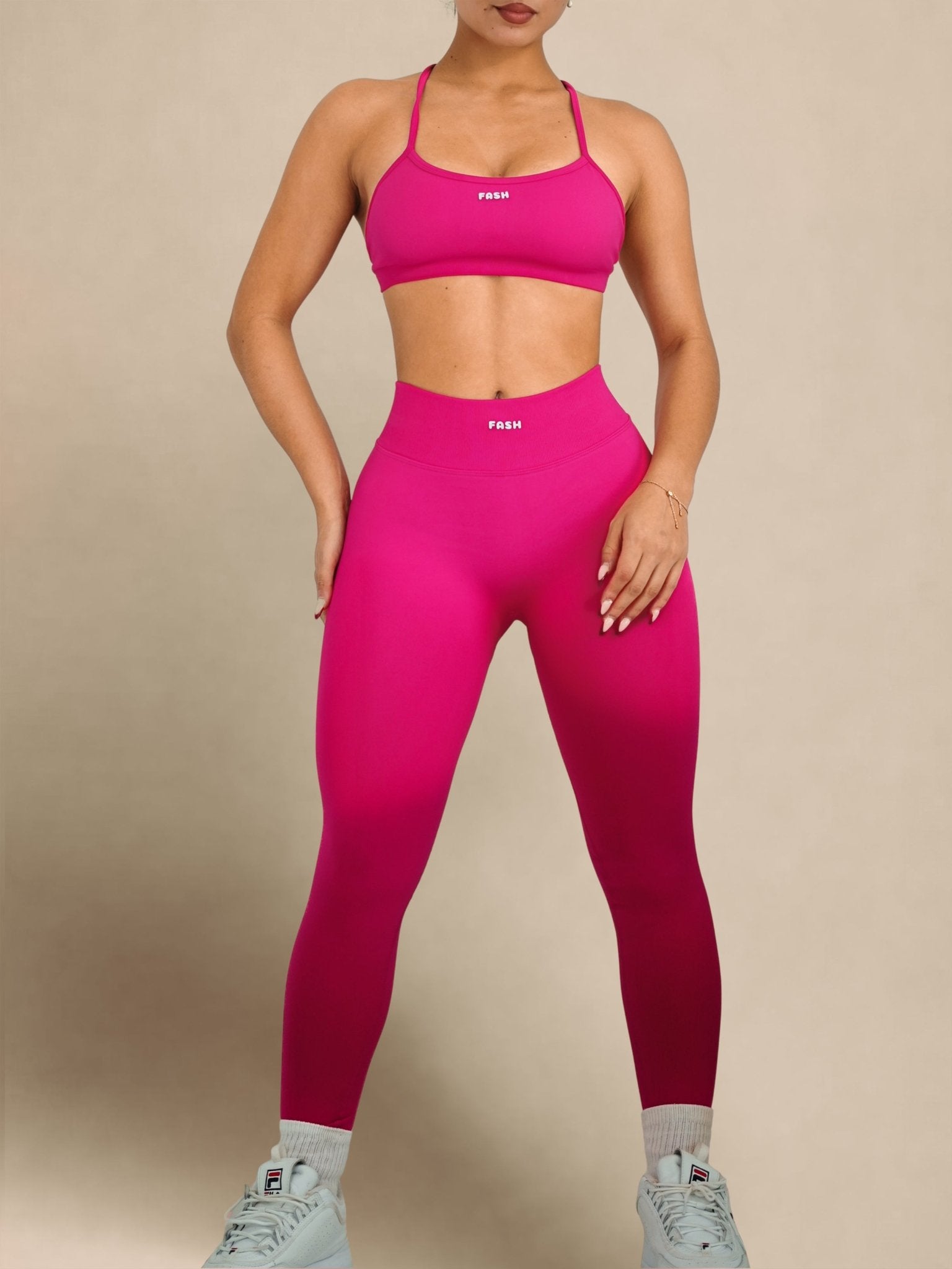 (PRE - ORDER) Viral Seamless V Back Leggings (Berry Pop) - Fitness Fashioness
