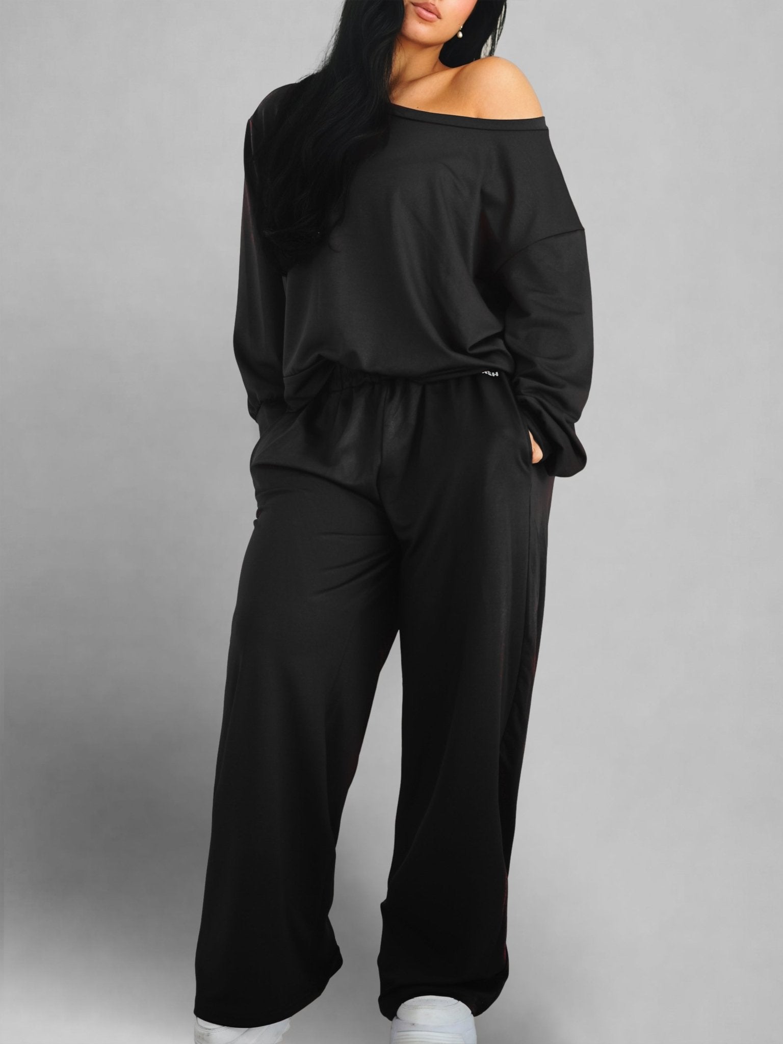 (PRE - ORDER) Wide Leg Athletic Trousers (Black) - Fitness Fashioness