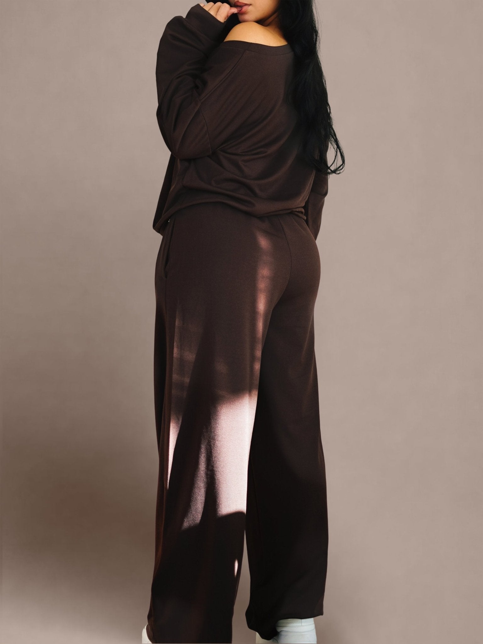 (PRE - ORDER) Wide Leg Athletic Trousers (Dark Chocolate) - Fitness Fashioness
