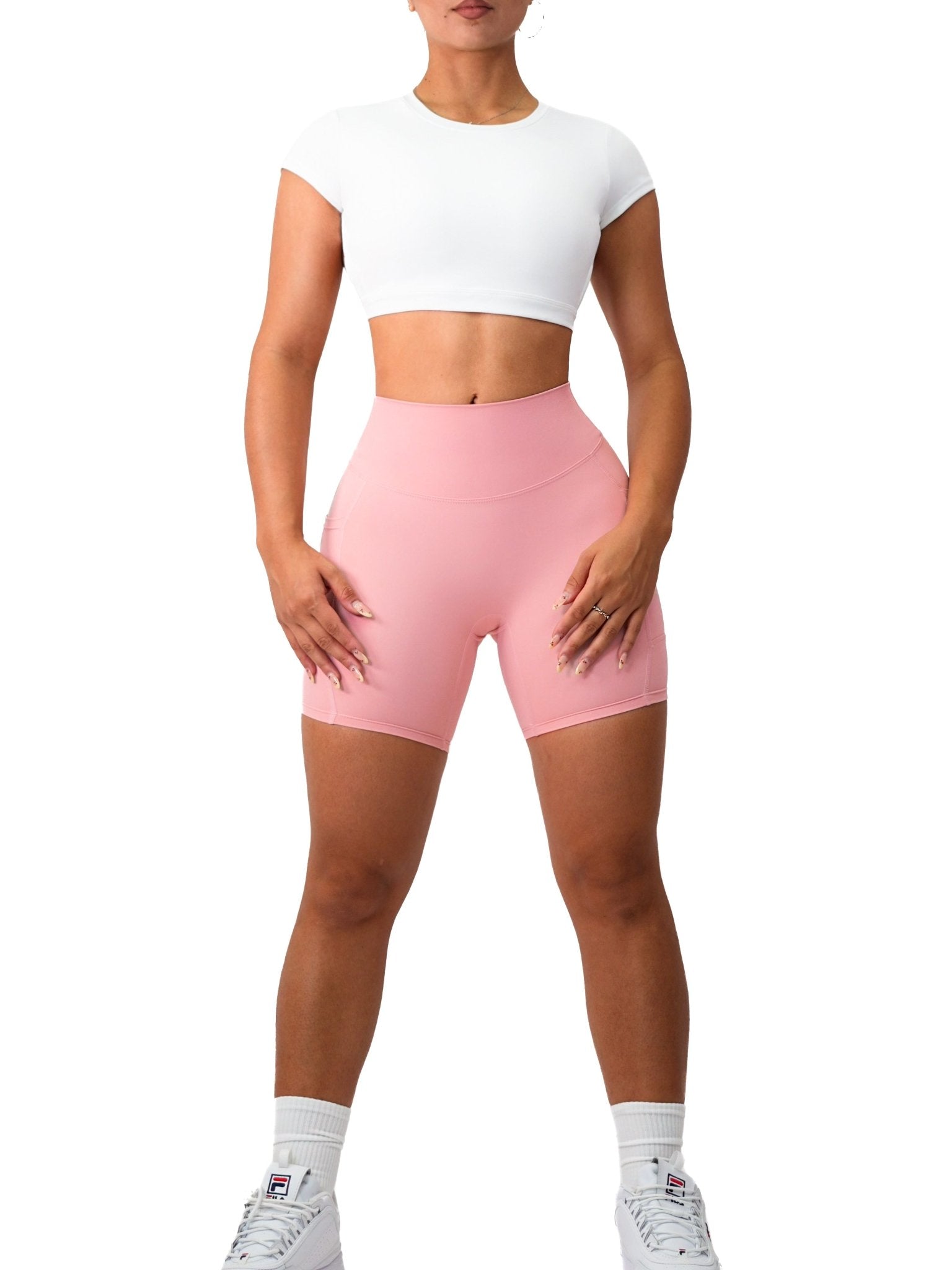 Premier Buttersoft Pocket Shorts (Blush Pink) - Fitness Fashioness