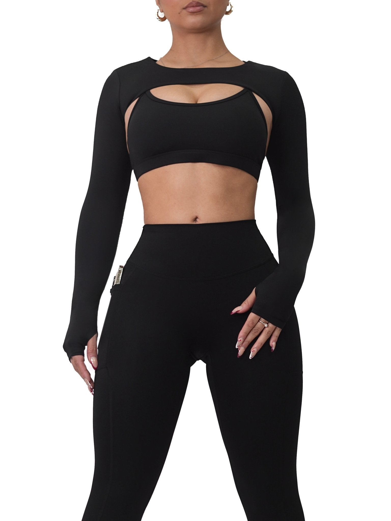 Premier Mini Crop Long Sleeves (Black) - Fitness Fashioness