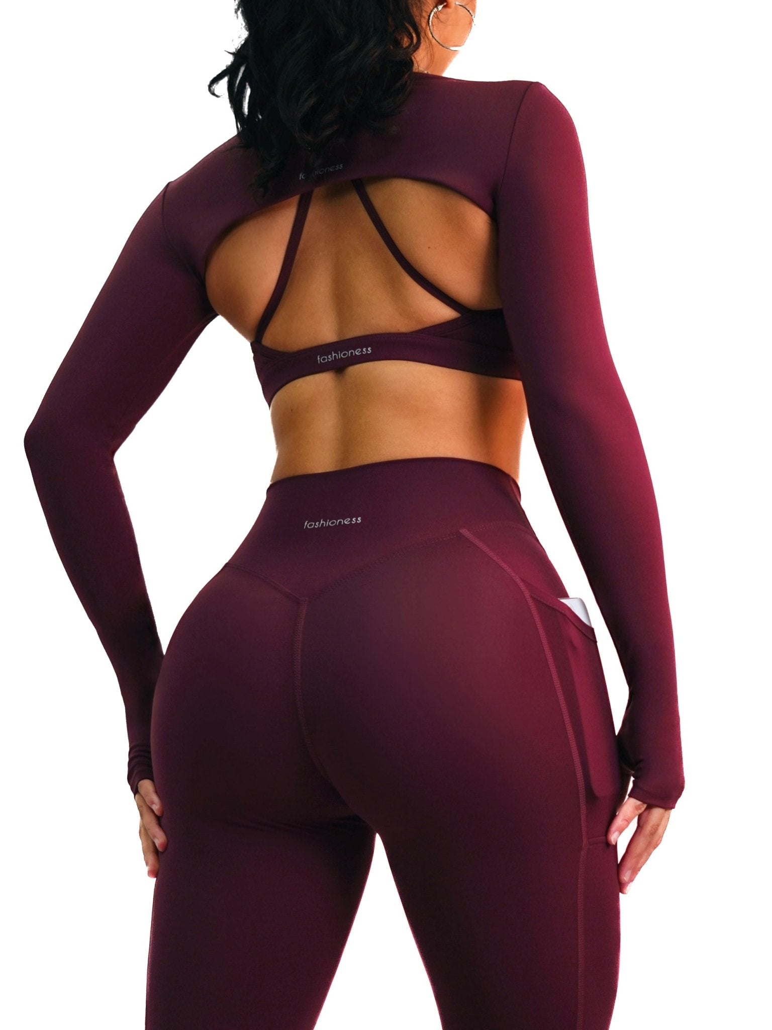 Premier Mini Crop Long Sleeves (Burgundy) - Fitness Fashioness