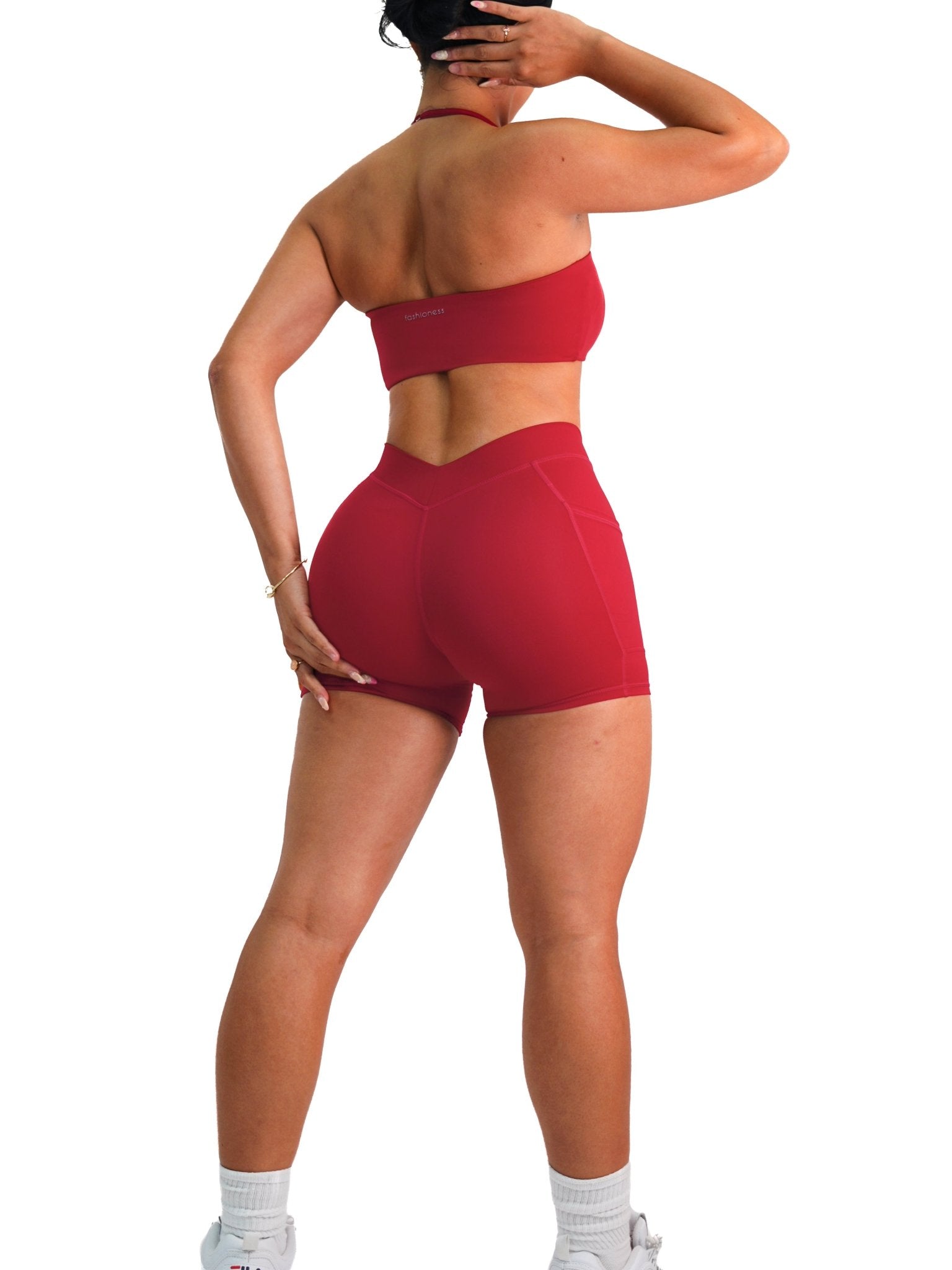 Premier V Back Pocket Shorts (Cherry Red) - Fitness Fashioness