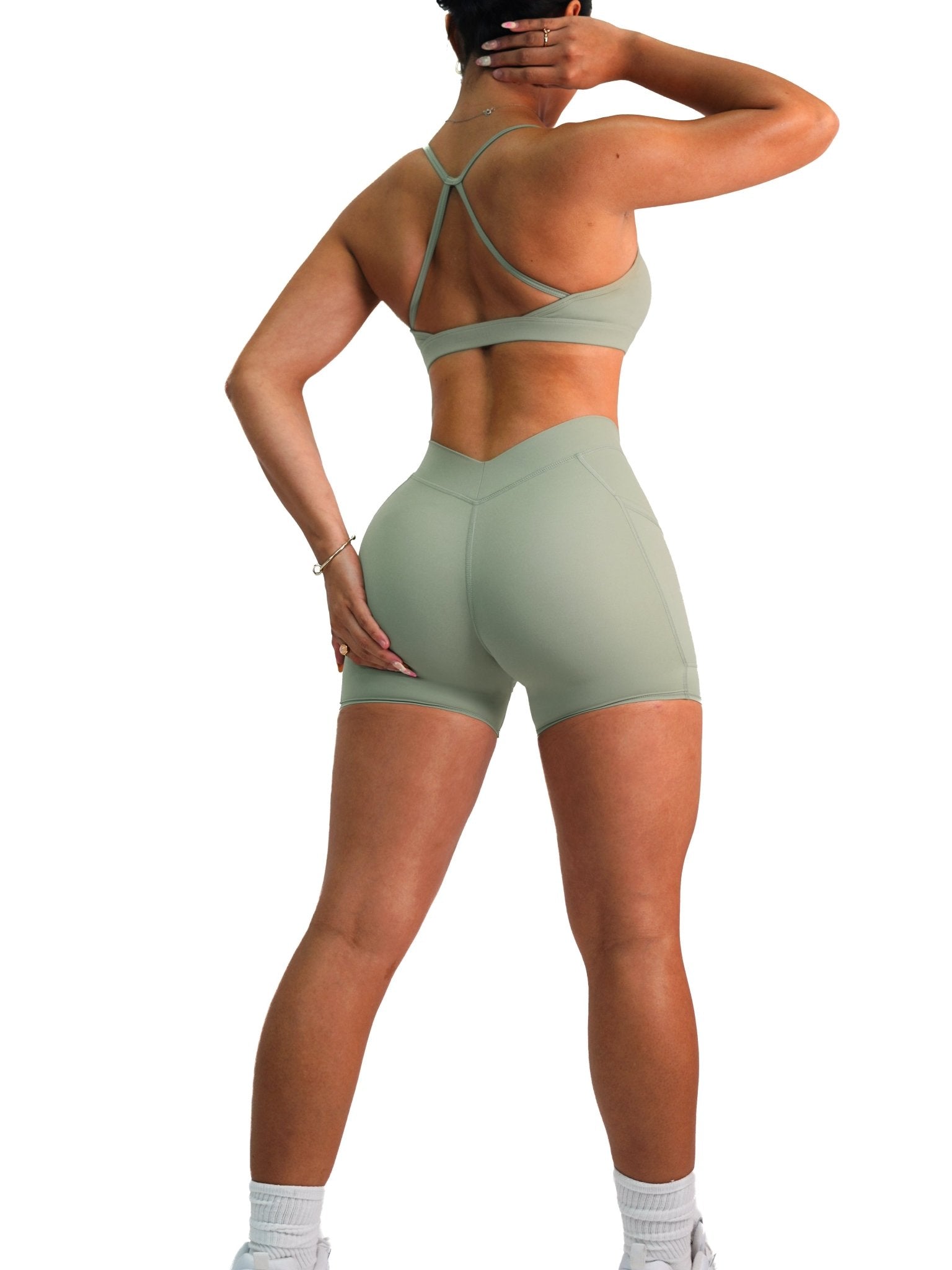 Premier V Back Pocket Shorts (Eucalyptus) - Fitness Fashioness