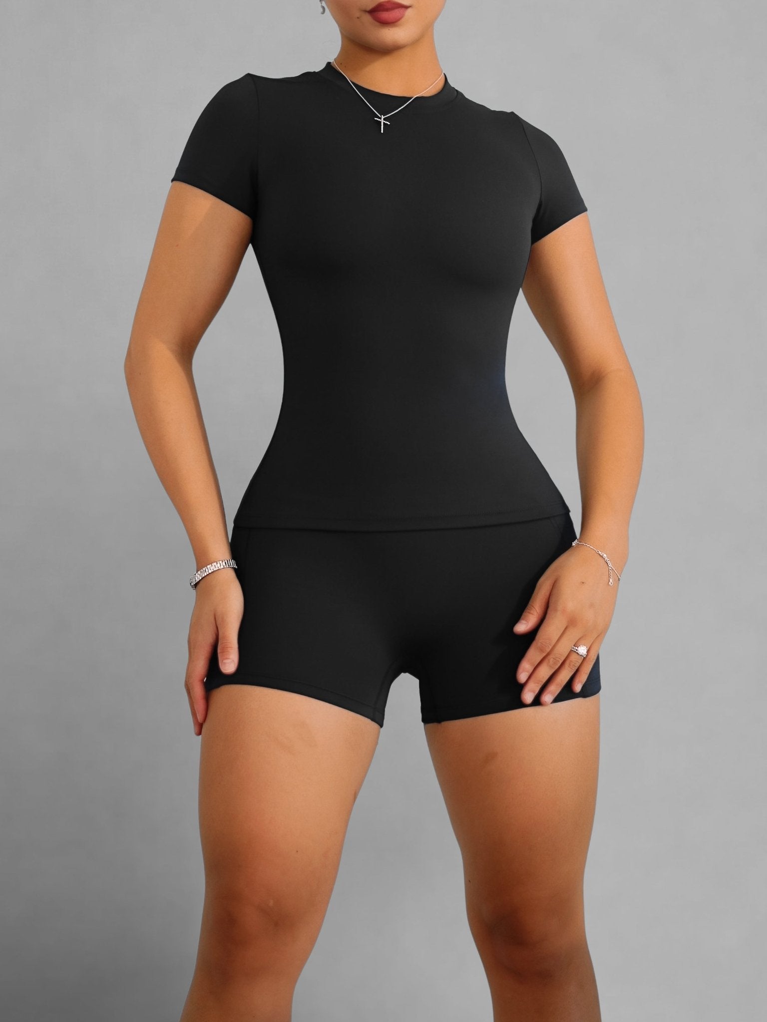 PureForm Short Sleeve Compression Top (Black Ting) - Fitness Fashioness