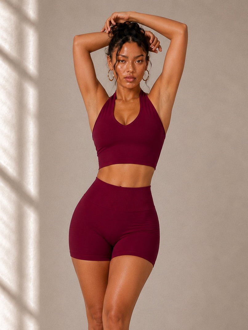Refine Halter Sports Top (Cherry Red) - Fitness Fashioness