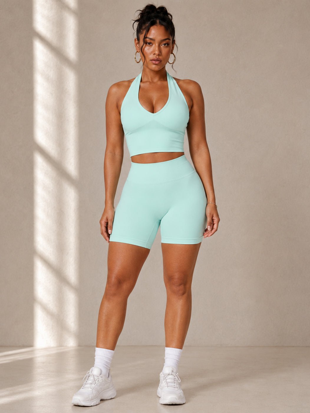 Refine Seamless V Back Shorts (Minty Blue) - Fitness Fashioness