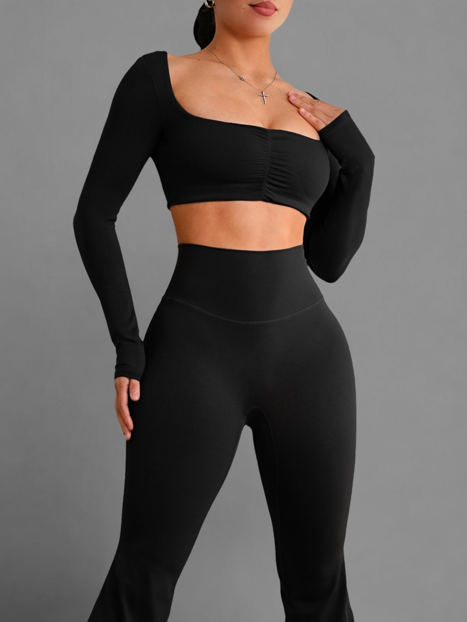 Reformer Long Sleeve Sports Top (Black) - Fitness Fashioness