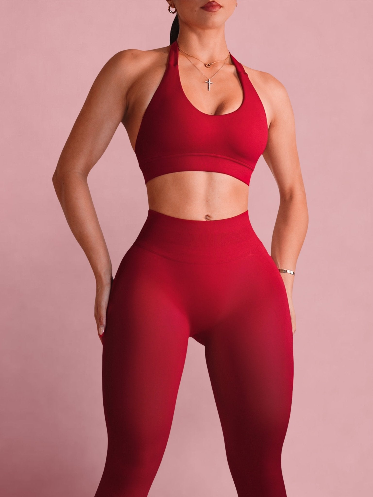 Sculpt Society Halter Sports Bra (Bouquet Red) - Fitness Fashioness