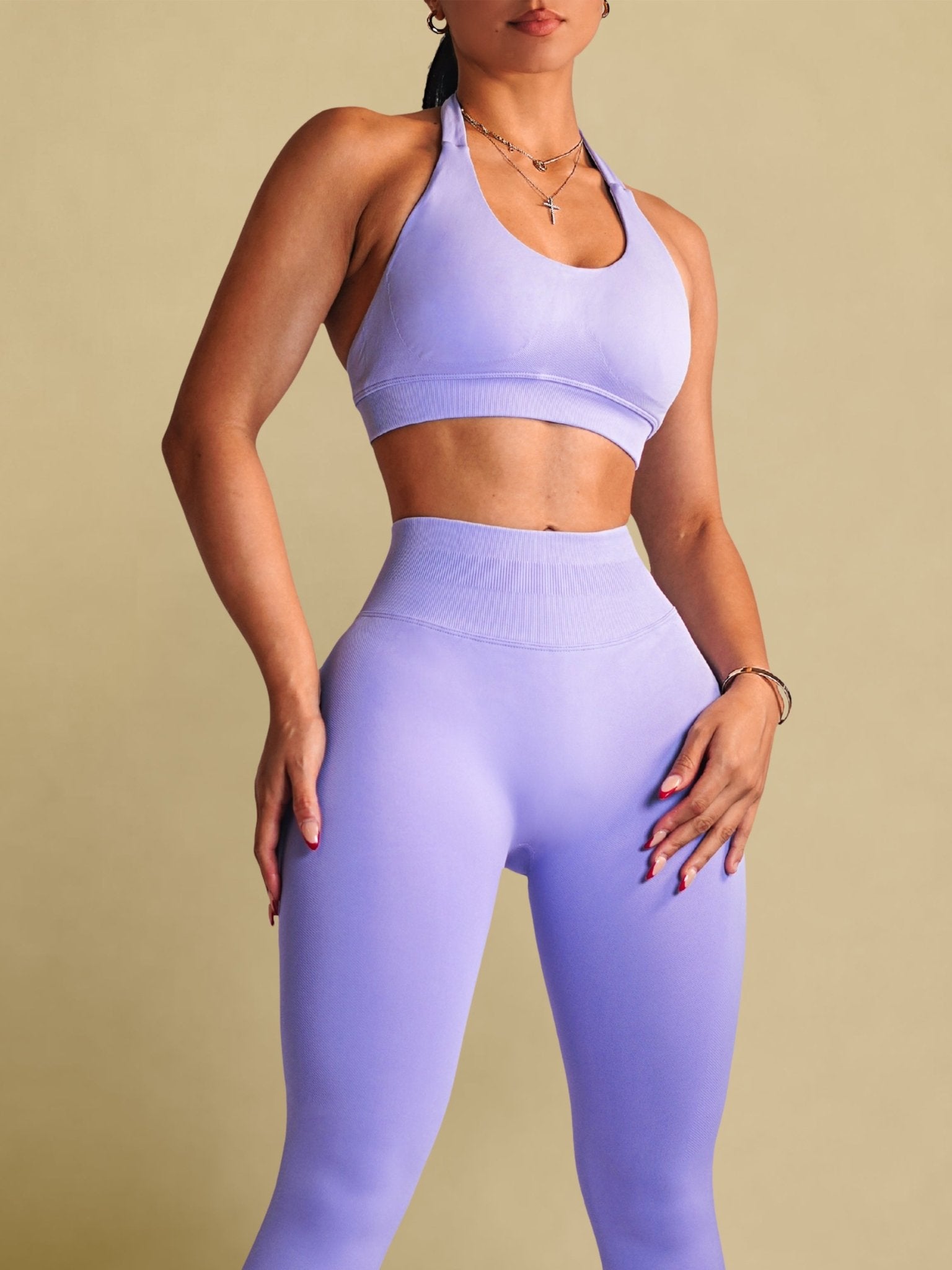 Sculpt Society Halter Sports Bra (Lilac Pop) - Fitness Fashioness