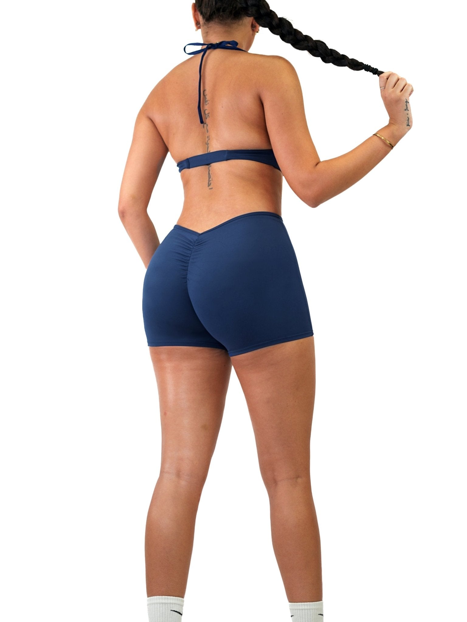 Sculpter Short Scrunch Romper (Navy Blue) - Fitness Fashioness