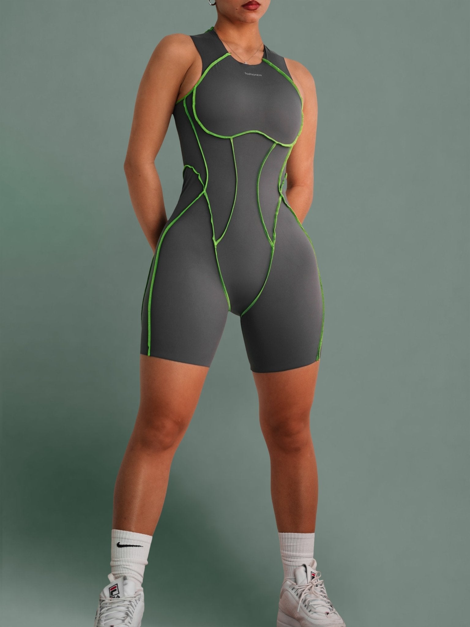 Seam Sculpt Backless Romper (Smoked Gray) - Fitness Fashioness