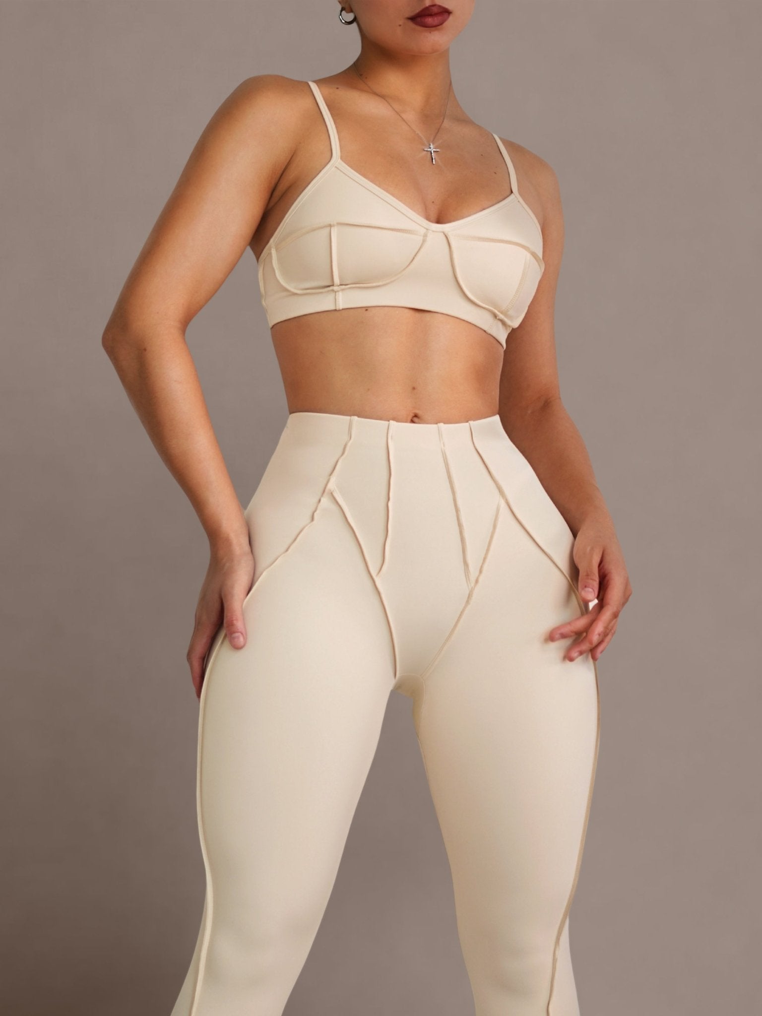 Seam Sculpt Sports Bra (Buttercream) - Fitness Fashioness