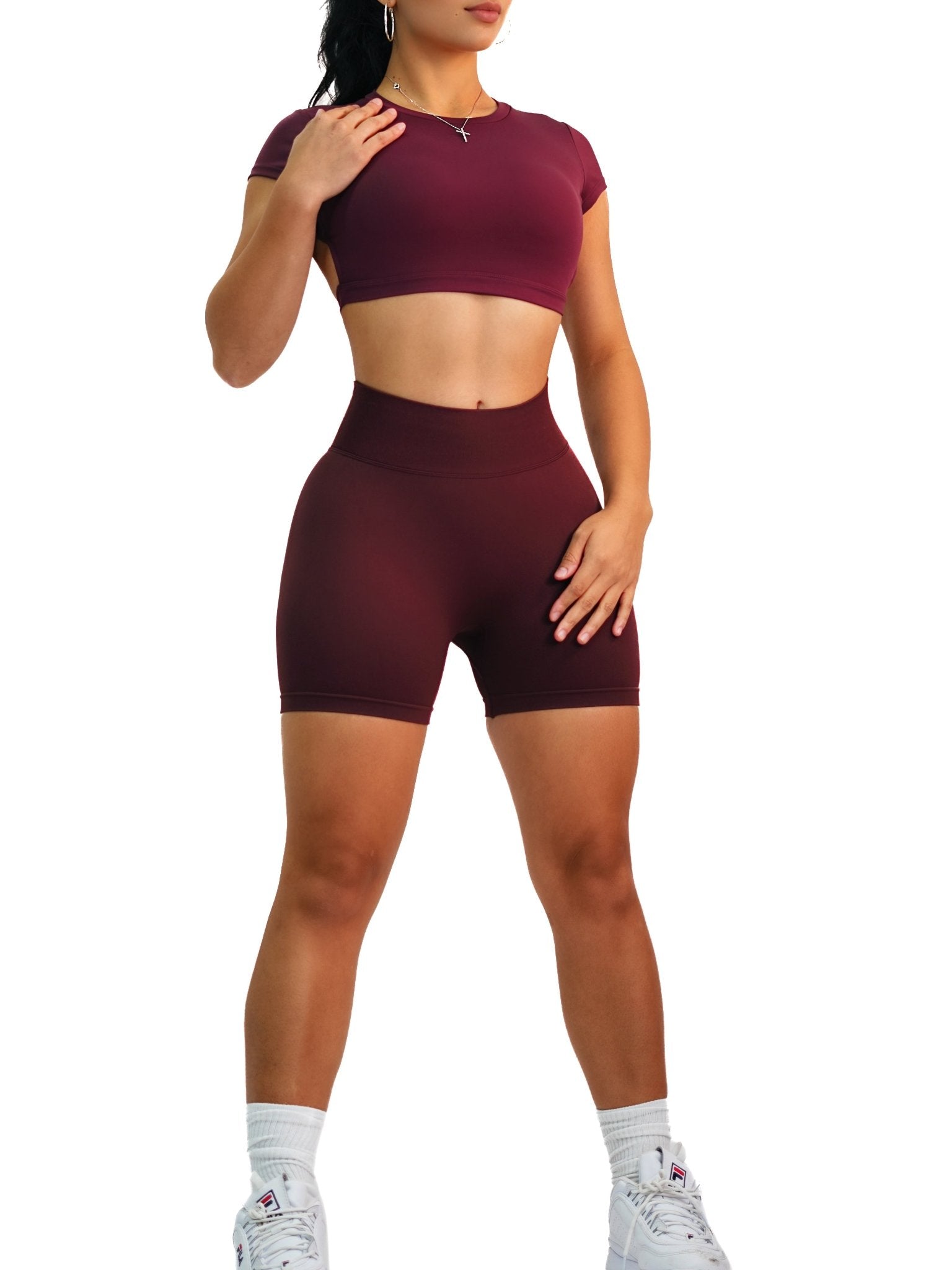 Seamless Booty Shorts (Burgundy) - Fitness Fashioness