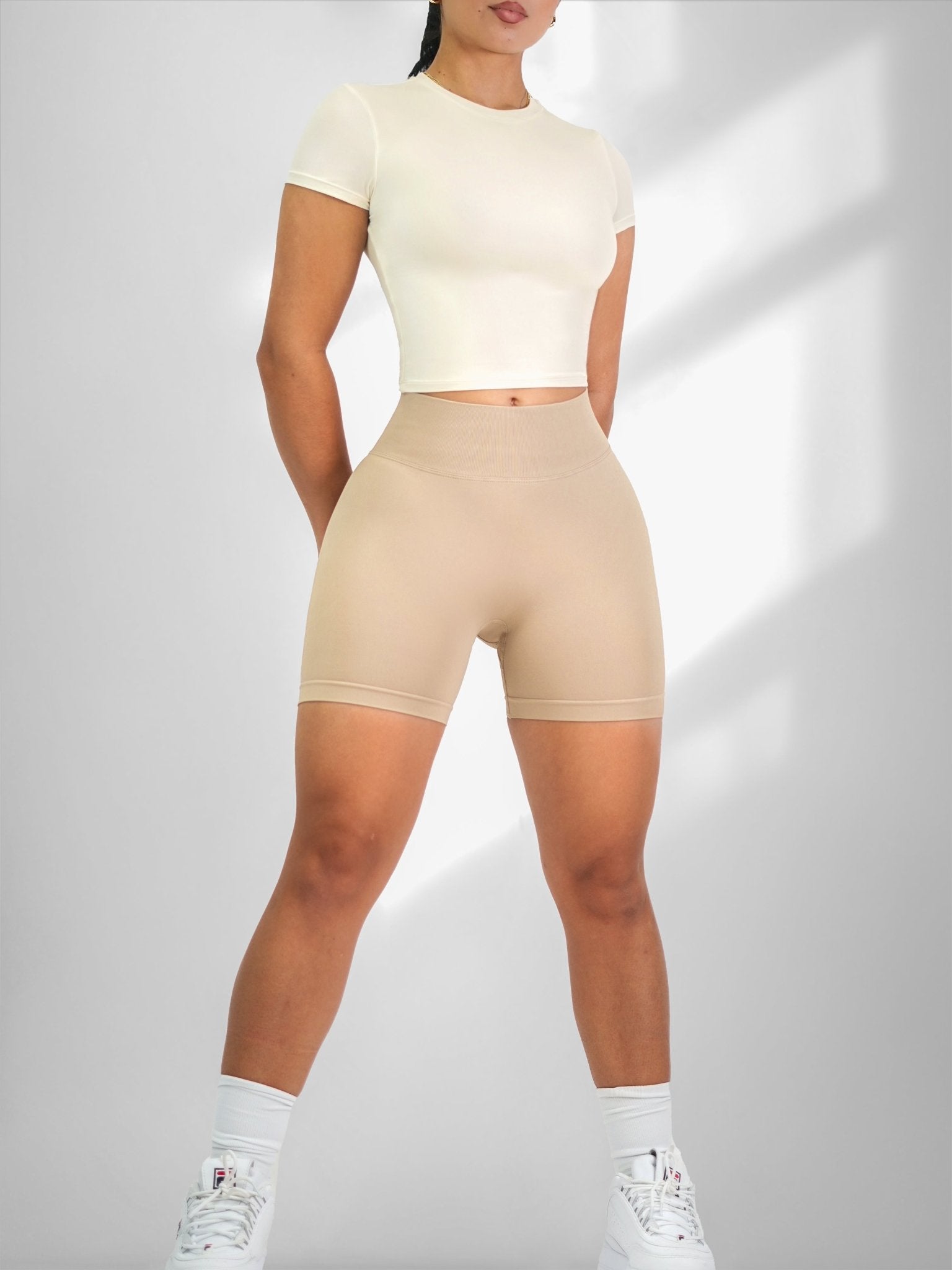 Seamless Booty Shorts (Latte) - Fitness Fashioness