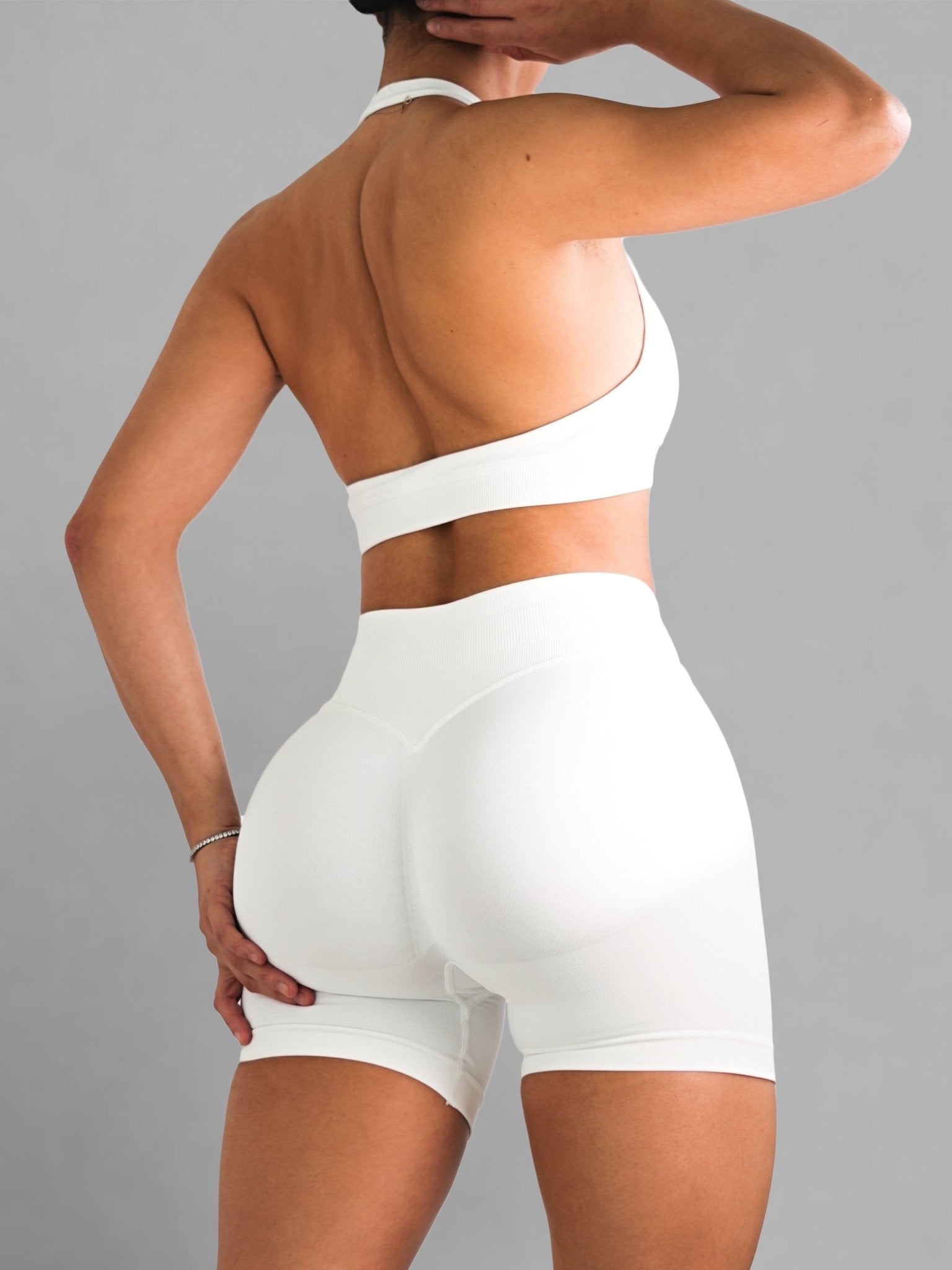 Seamless Halter Sports Bra (White) - Fitness Fashioness