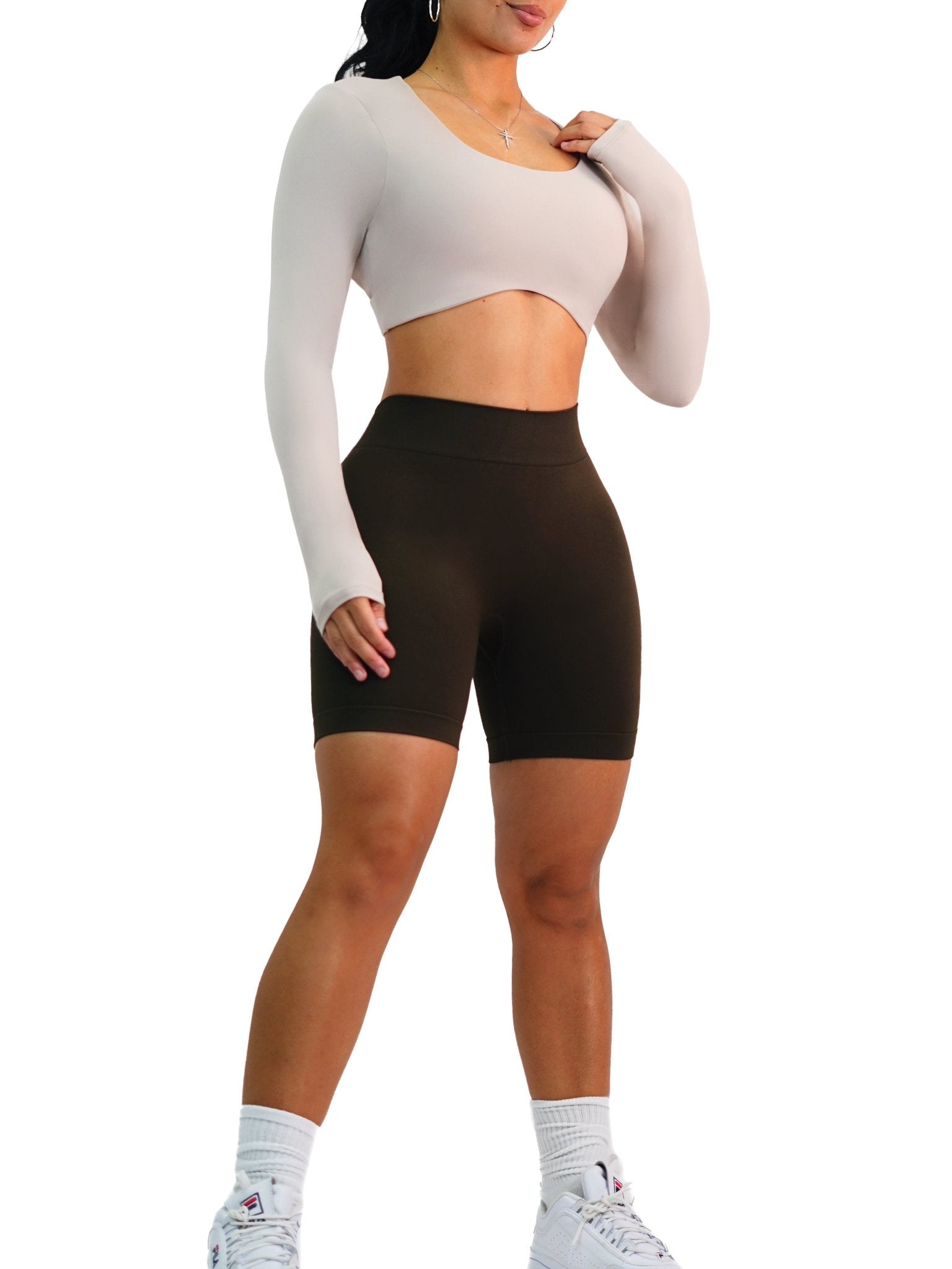 Seamless Low Back Shorts (Dark Chocolate) - Fitness Fashioness
