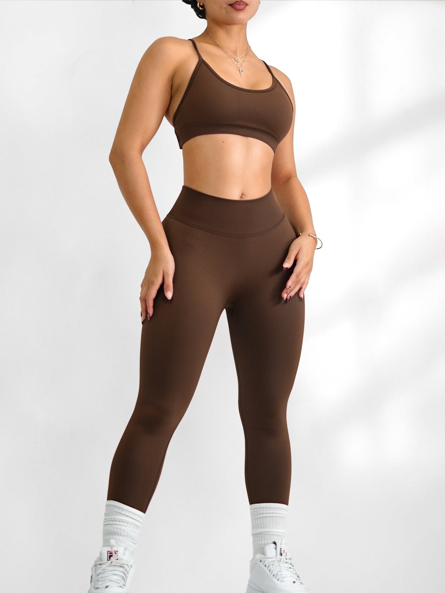 Seamless V Back Leggings (Dark Chocolate) - Fitness Fashioness