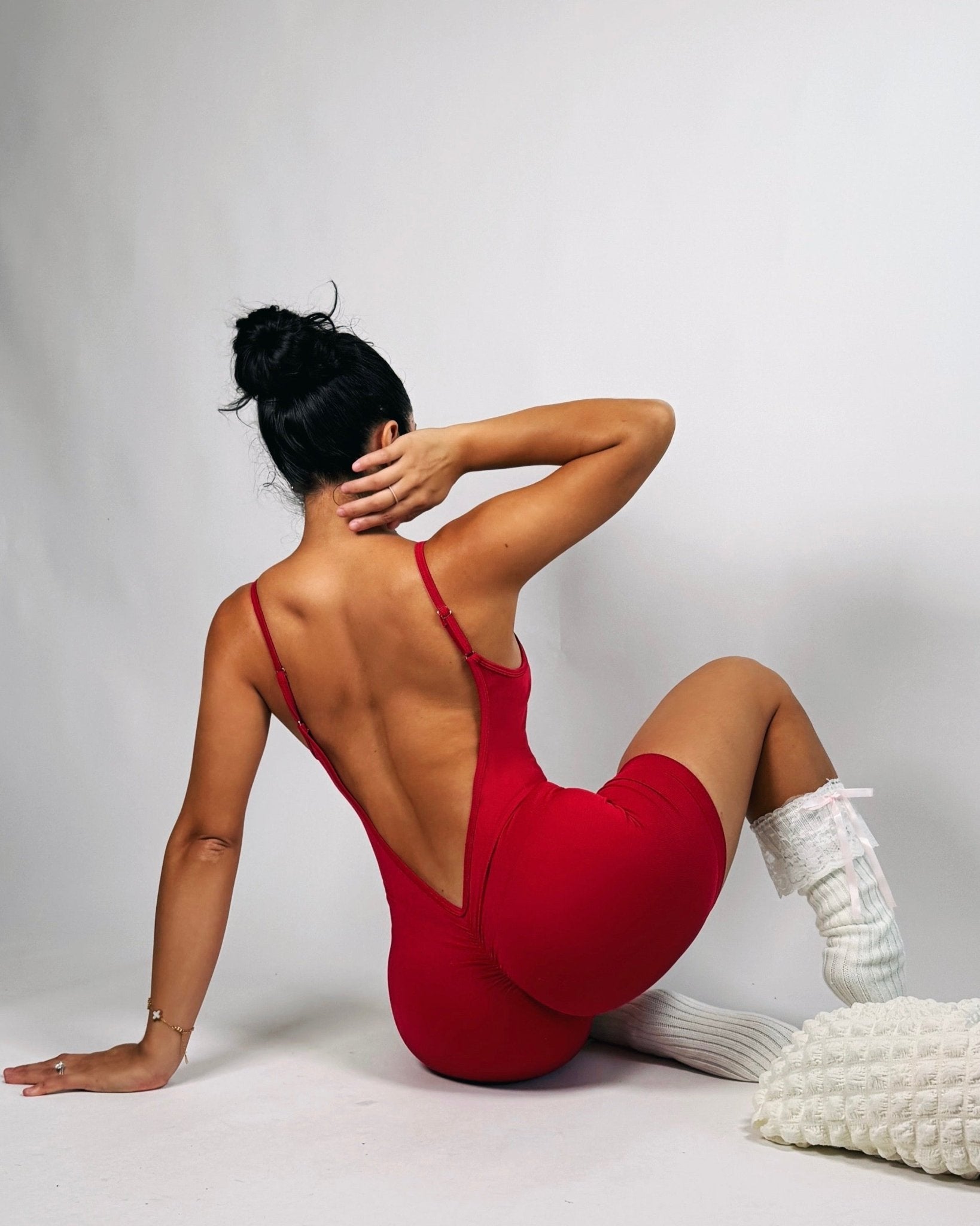 Secret V Backless Romper (Maple Red) - Fitness Fashioness