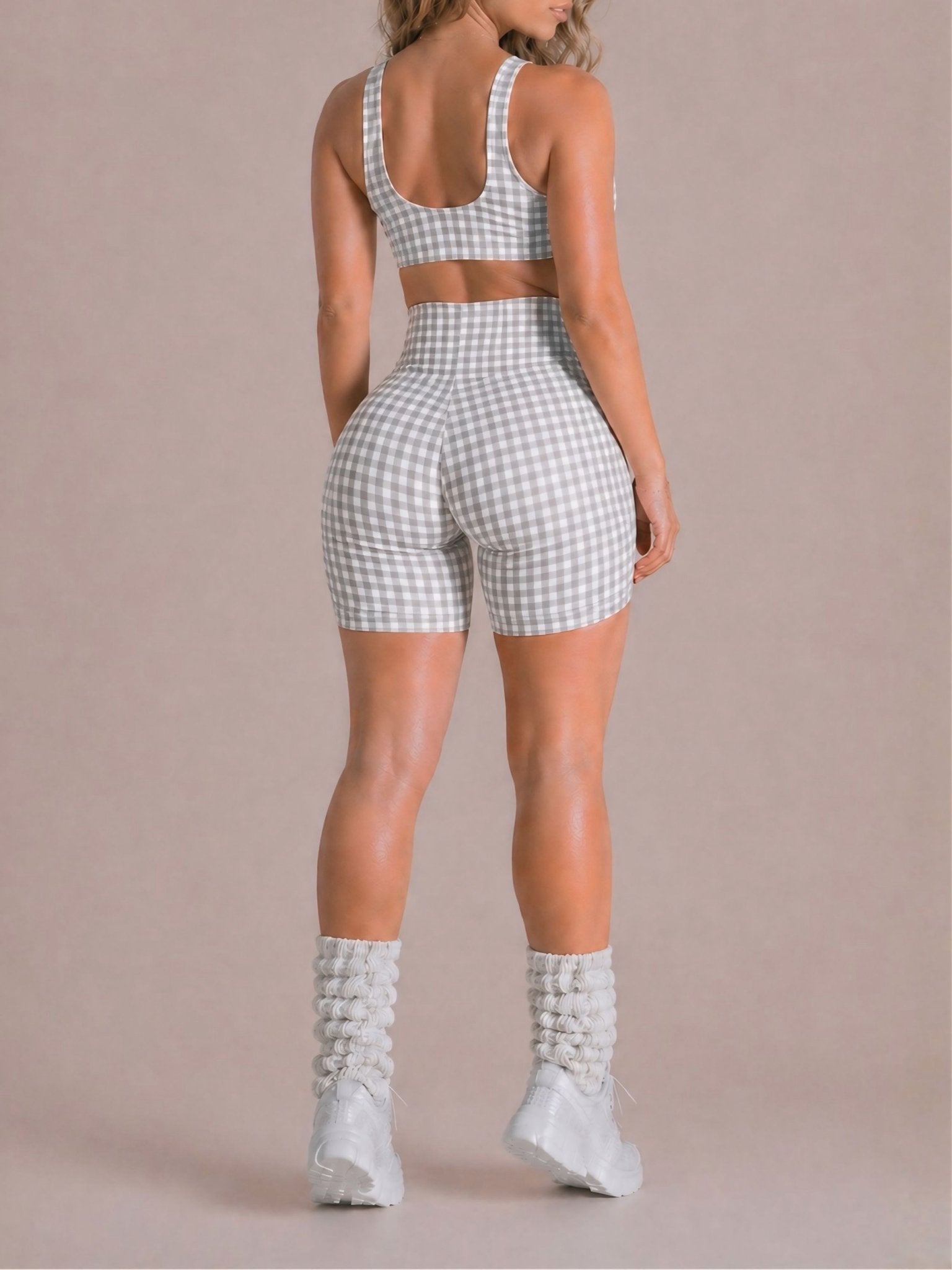 Shortcake Gingham Shorts (Checkered Gray) - Fitness Fashioness