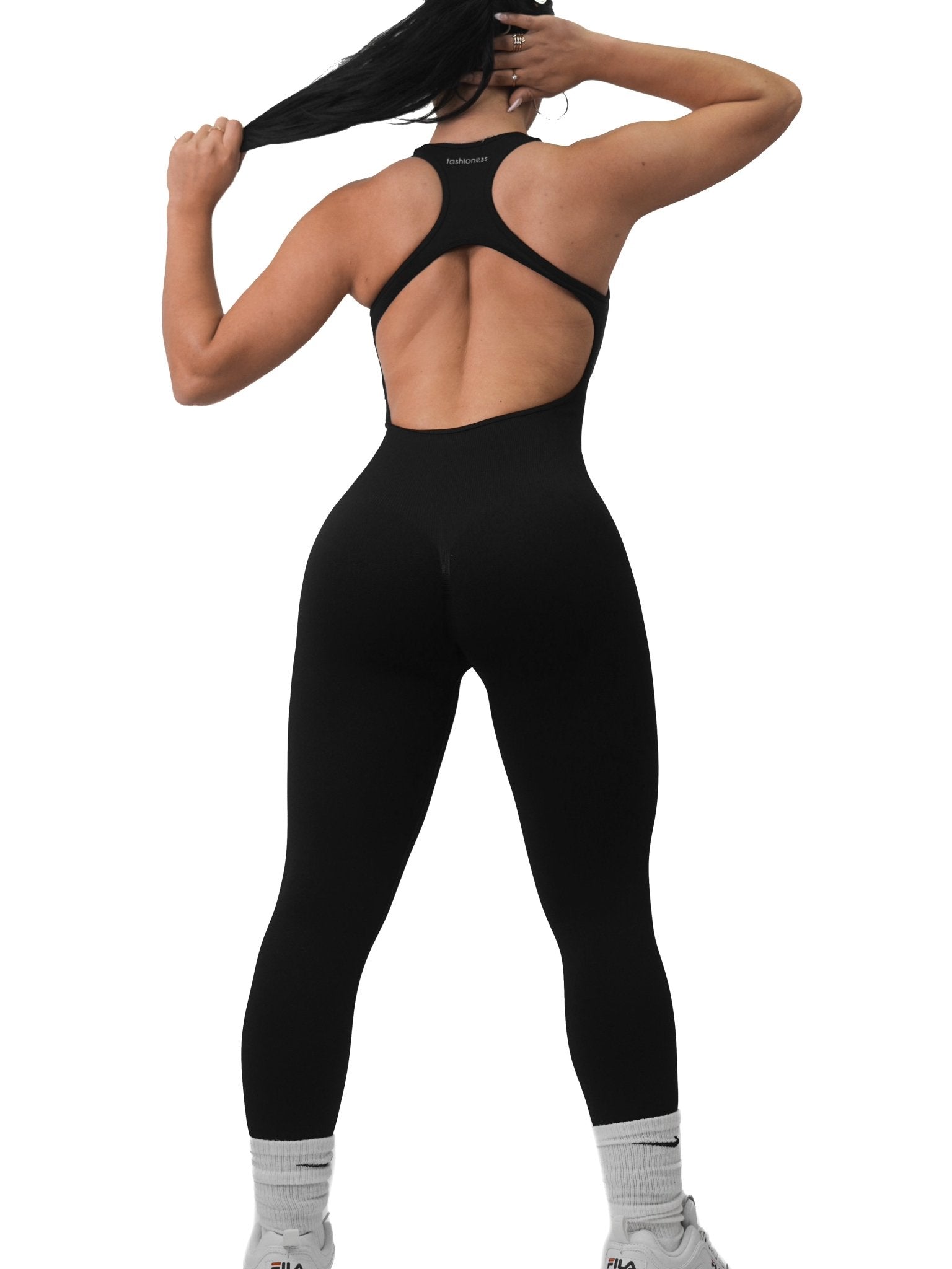 Snatch Me Open Back Jumpsuit (Black) - Fitness Fashioness