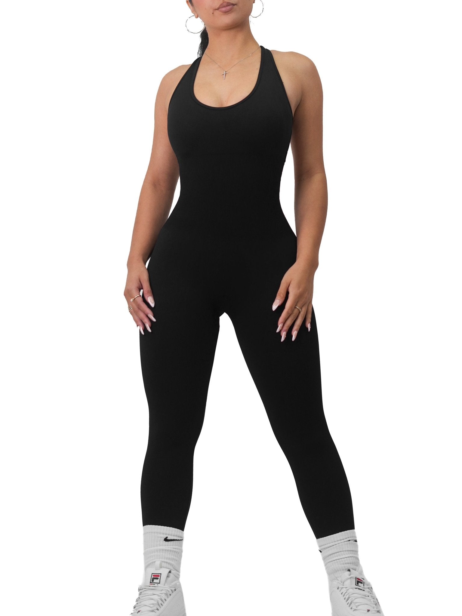 Snatch Me Open Back Jumpsuit (Black) - Fitness Fashioness