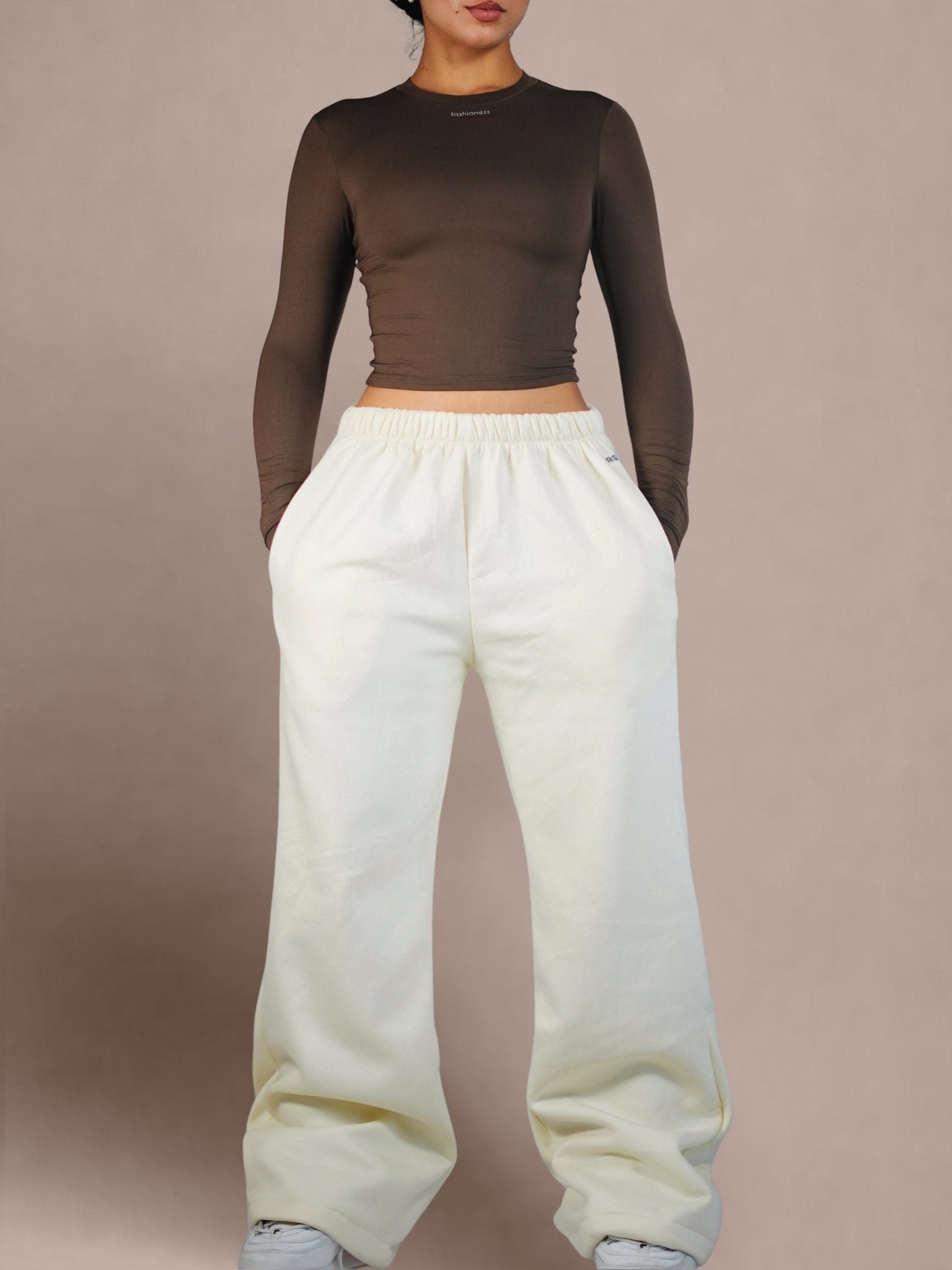 Straight Fleece Joggers (Cream) - Fitness Fashioness