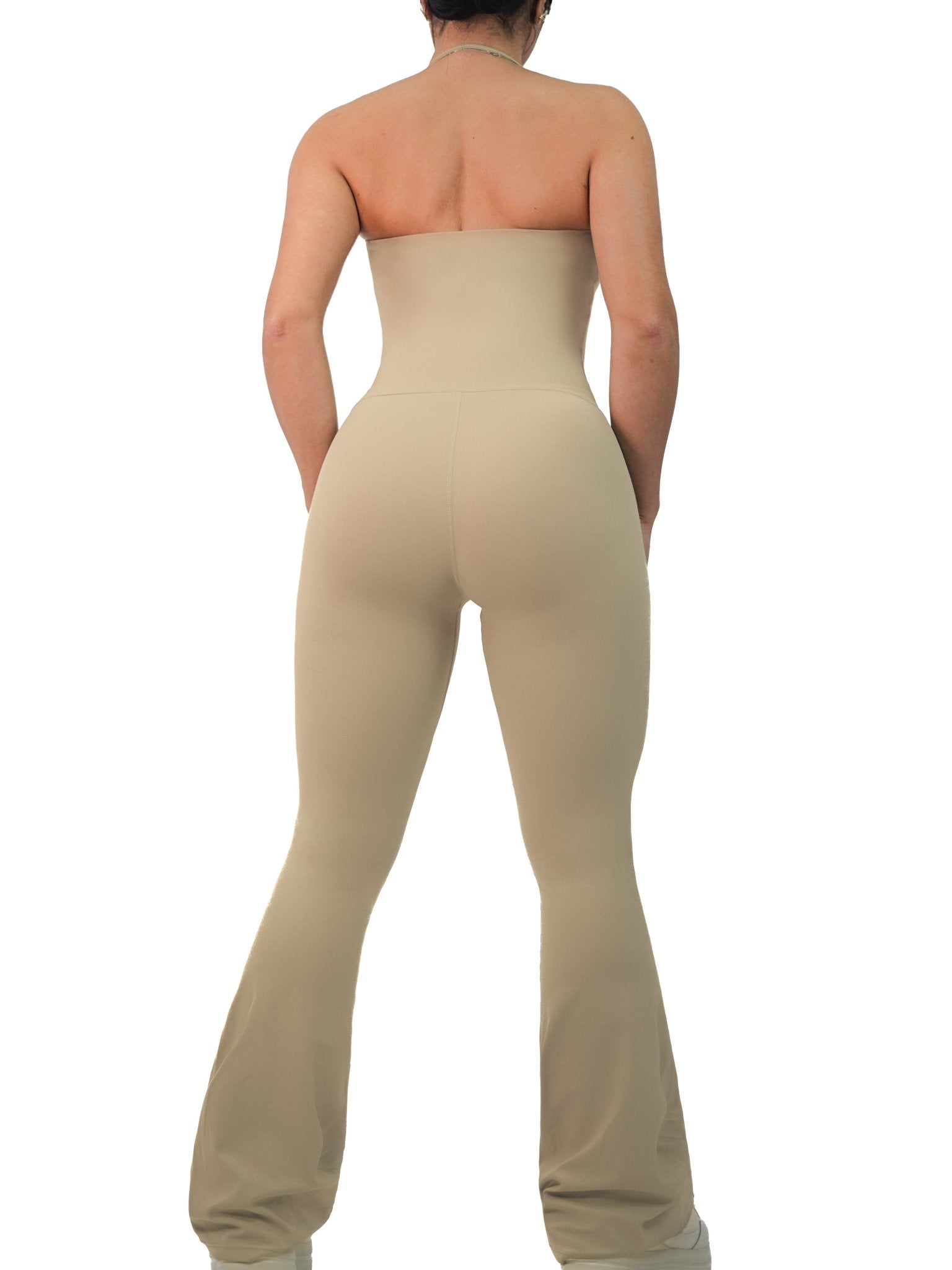 Strapless Flare Jumpsuit (Latte) - Fitness Fashioness