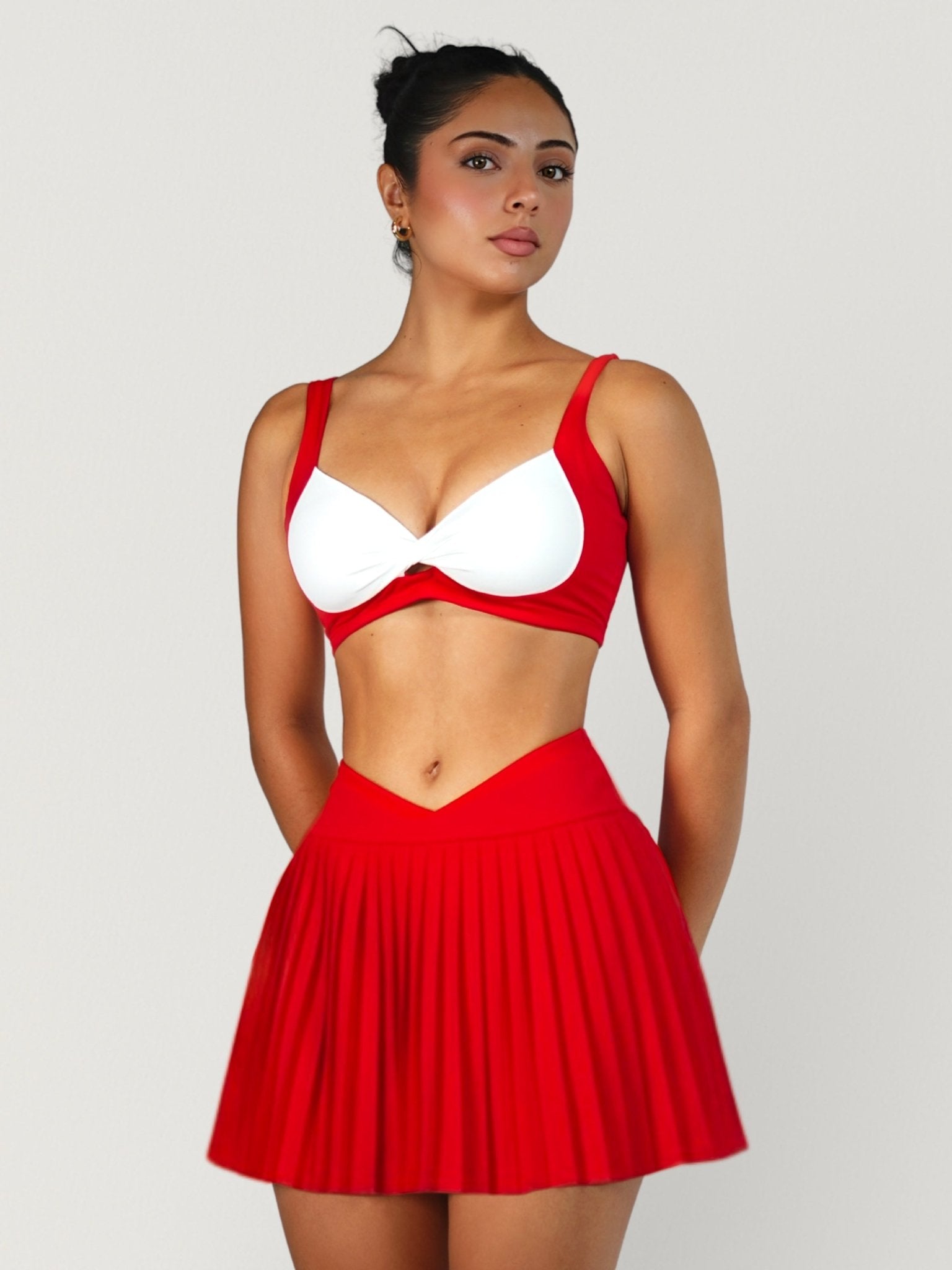 Track Star Contrast Sports Bra (Red) - Fitness Fashioness